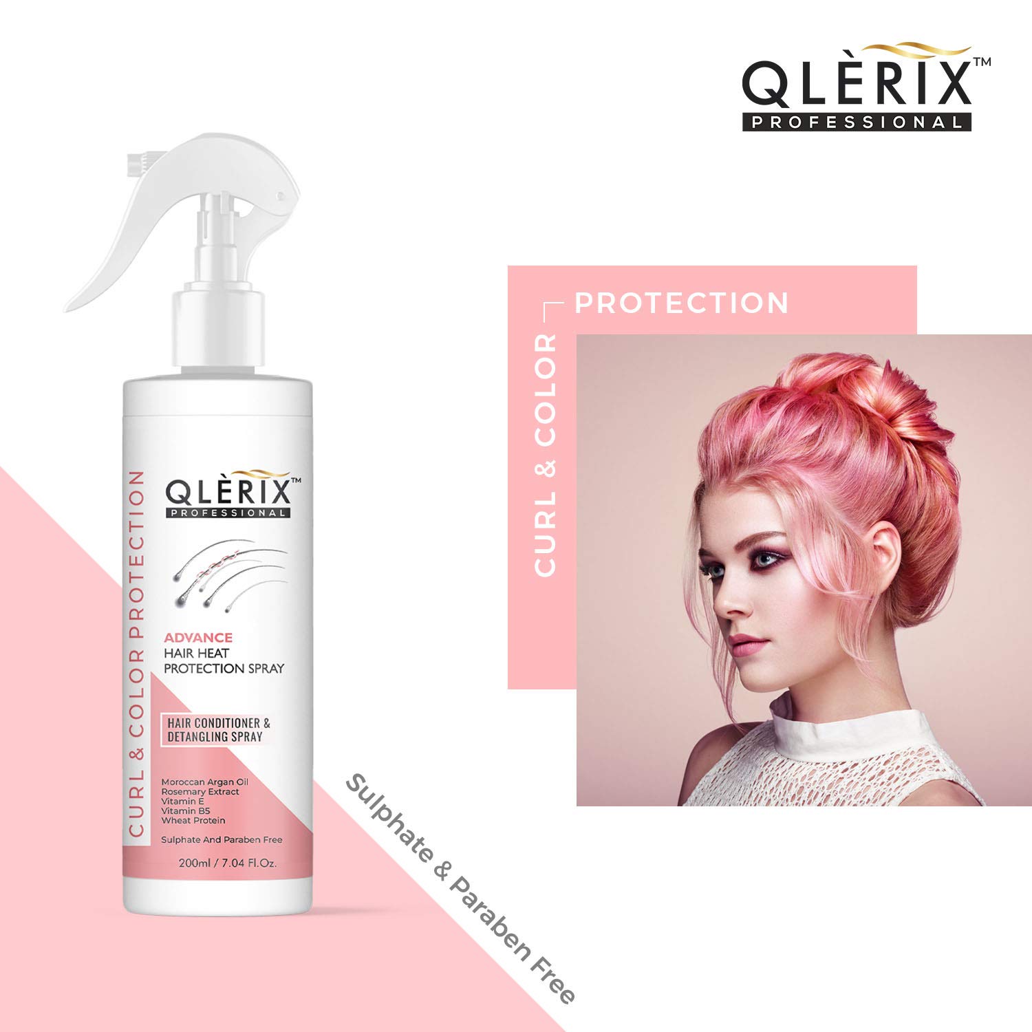 QLERIX Professional Heat Protectant Hair Spray with Keratin, Vitamin B & Argan Oil - Straightening & Smoothing Spray for Strong, Shiny Hair - Paraben & Sulfate Free - Perfect for Blowouts, Flat Ironing & Heat Styling