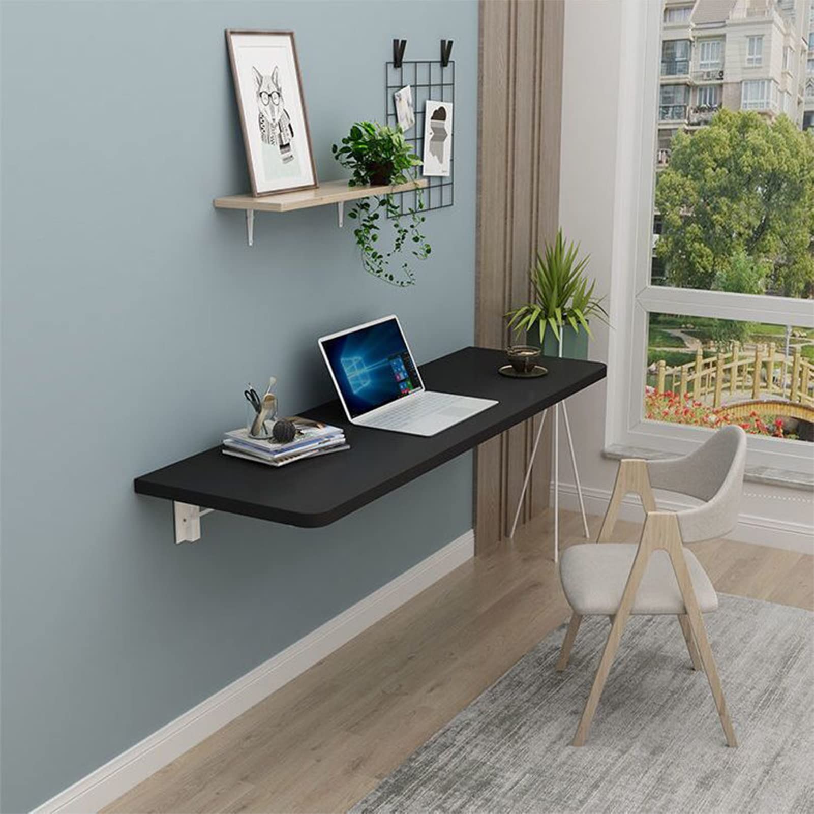 Wall Mounted Fold Down Table - Space Saving Floating Desk for Small Spaces, Dining, Laundry Room - 20 Size Options (Black, 90x30cm) - Perfect for Apartments, Dorms & Tiny Homes