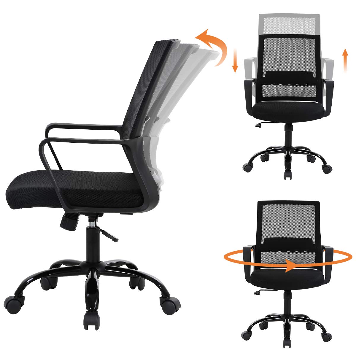 Ergonomic Mid-Back Mesh Office Chair with Adjustable Lumbar Support - Swivel Rolling Computer Desk Chair for Home & Office Use - 250lbs Weight Capacity (Black) - Perfect for Long Work Hours, Gaming & Study Sessions