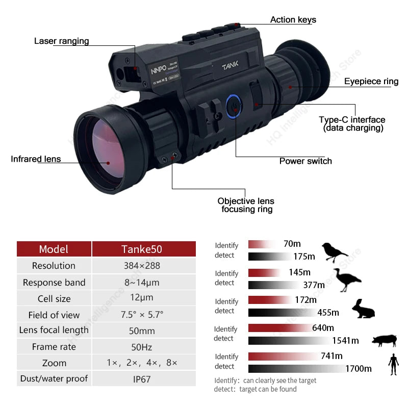 Tanke TR35/TR50 Thermal Imaging Scope - 384x288 Resolution Night Vision Camera for Hunting, Wildlife Observation & Outdoor Adventure | Thermal Rifle Sight for Night Hunting, Security Surveillance & Search Rescue
