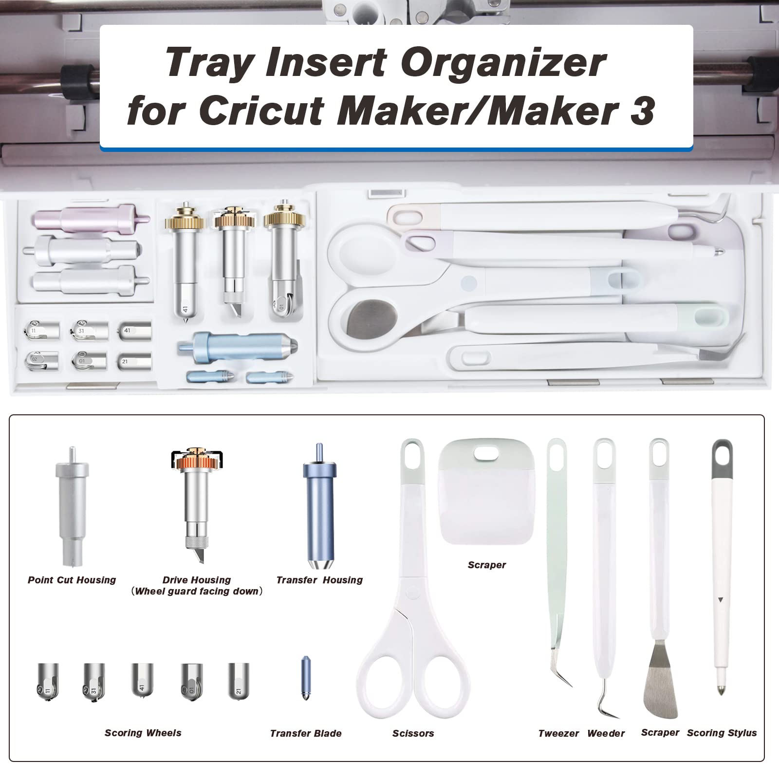 Tiga Tools Organizer Insert for Cricut Maker & Maker 3 - Premium Blade Storage Drawer & Cutting Tool Caddy | Perfect for Crafting, Scrapbooking & DIY Projects