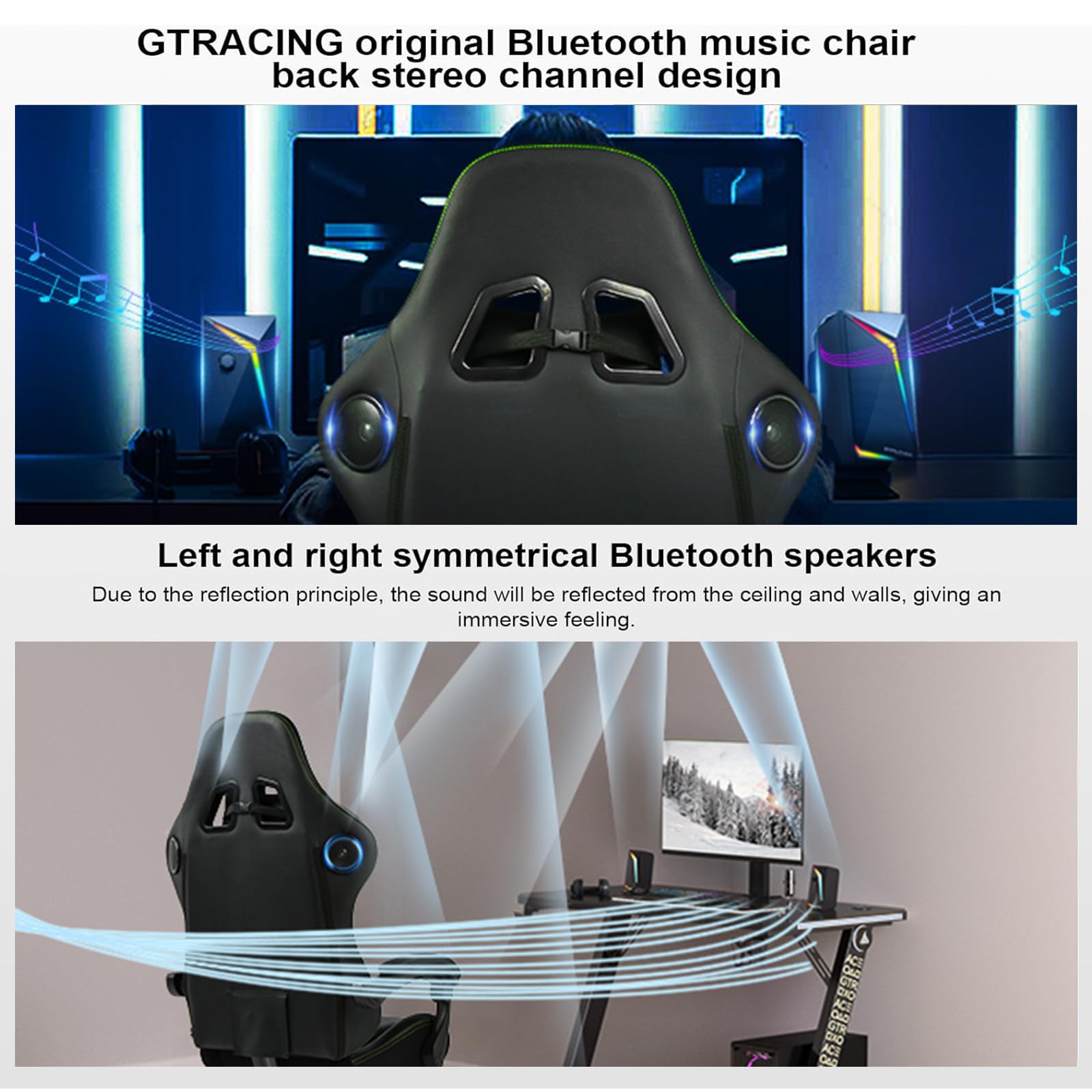 GTPLAYER Ergonomic Gaming Chair - High Back Racing Style Computer Desk Chair with Adjustable Lumbar Support (PU Leather, Green) - Perfect for PC Gaming, Office Work & Home Study