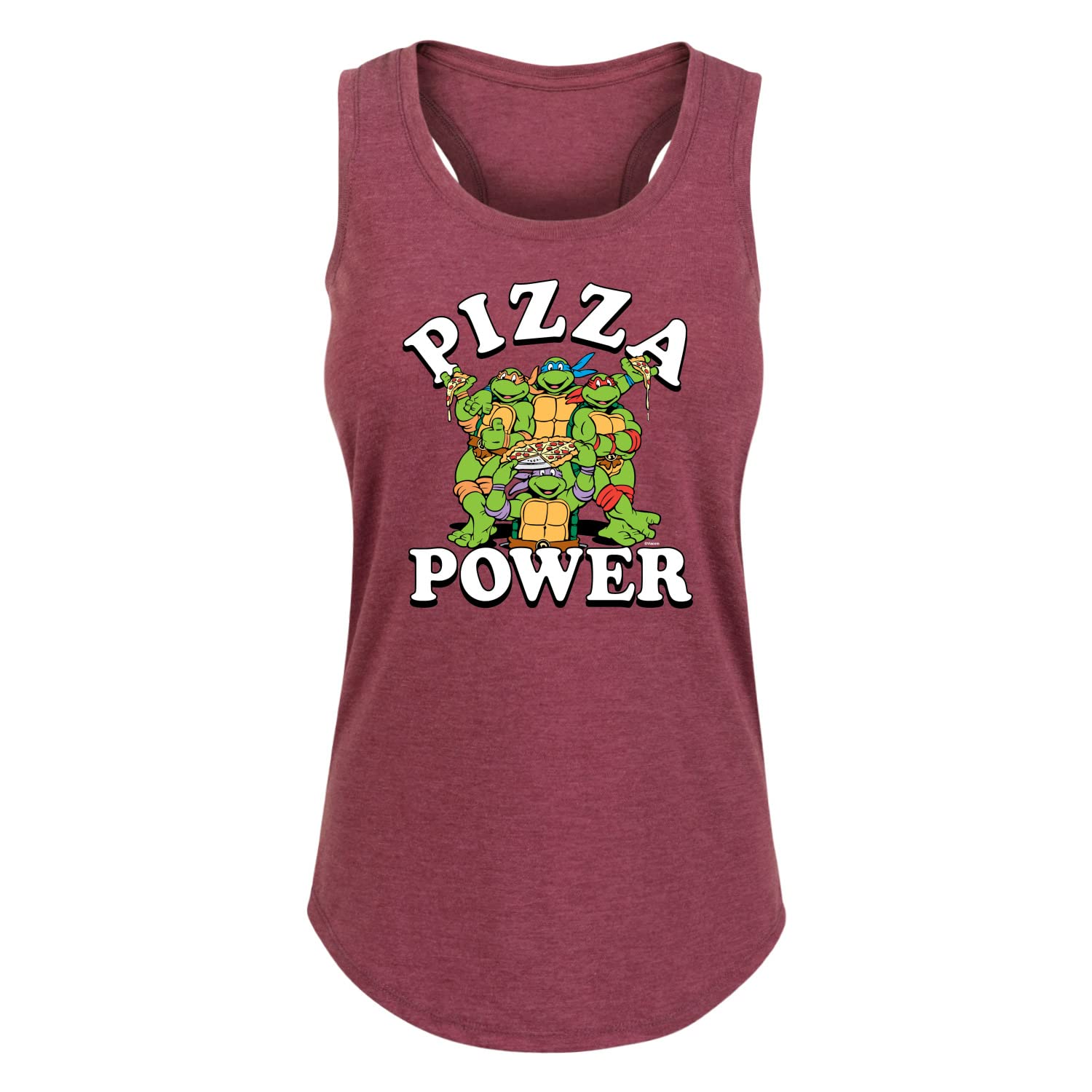 HYBRID APPAREL Teenage Mutant Ninja Turtles Pizza Power Women's Racerback Tank Top - Soft Breathable Workout Top for Gym, Yoga & Casual Wear