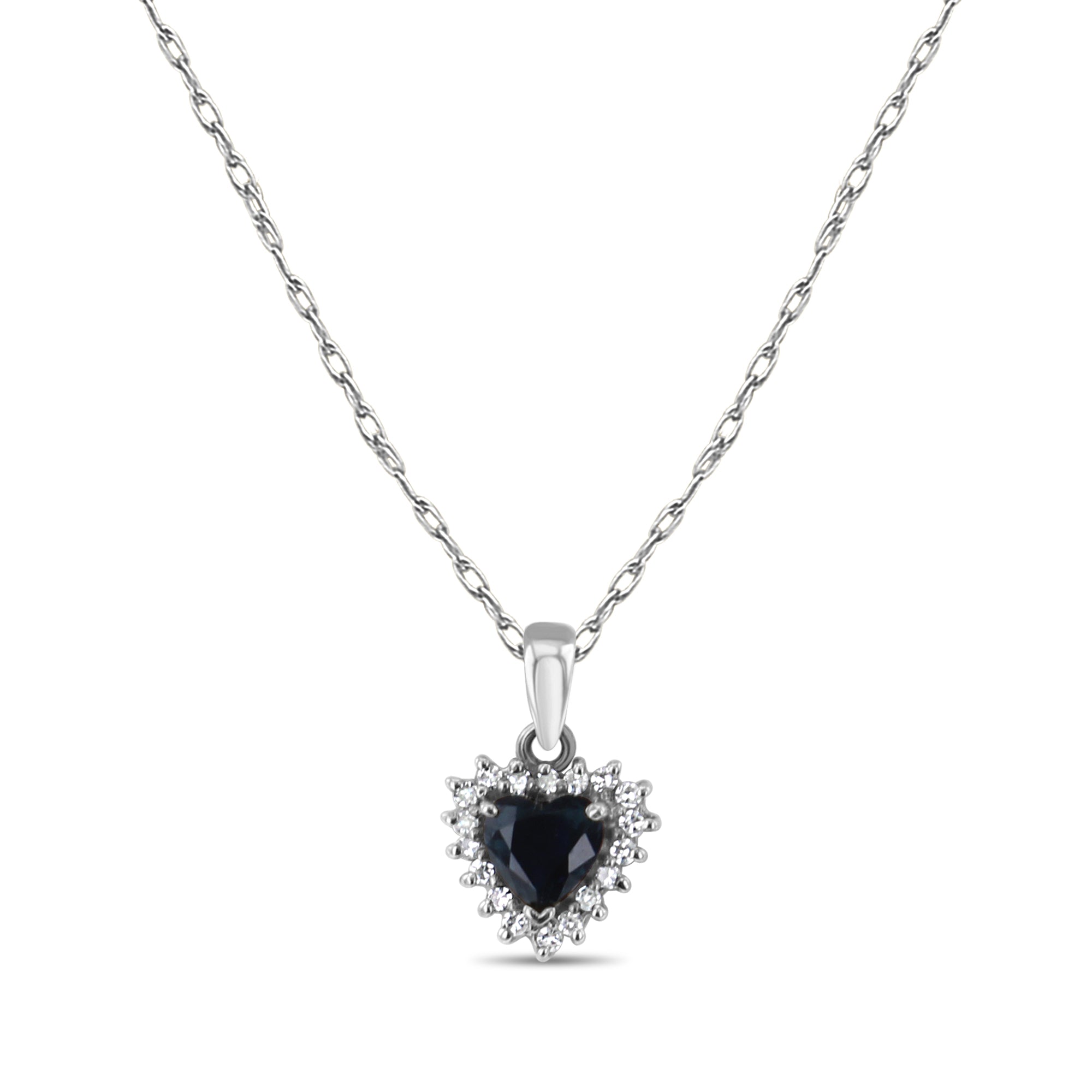 14k White Gold Heart Shaped Sapphire and Diamond Halo Necklace - Perfect for Anniversaries, Valentine's Day & Romantic Gifts