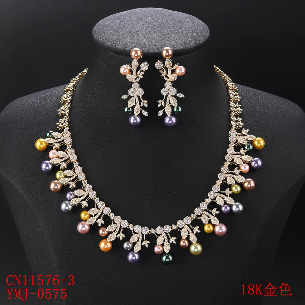 4 Colors Elegant White Cubic Zirconia Pearl Necklace Set - Women's Bridal Wedding Jewelry | Perfect for Parties, Anniversaries & Special Occasion Gifts CN11576