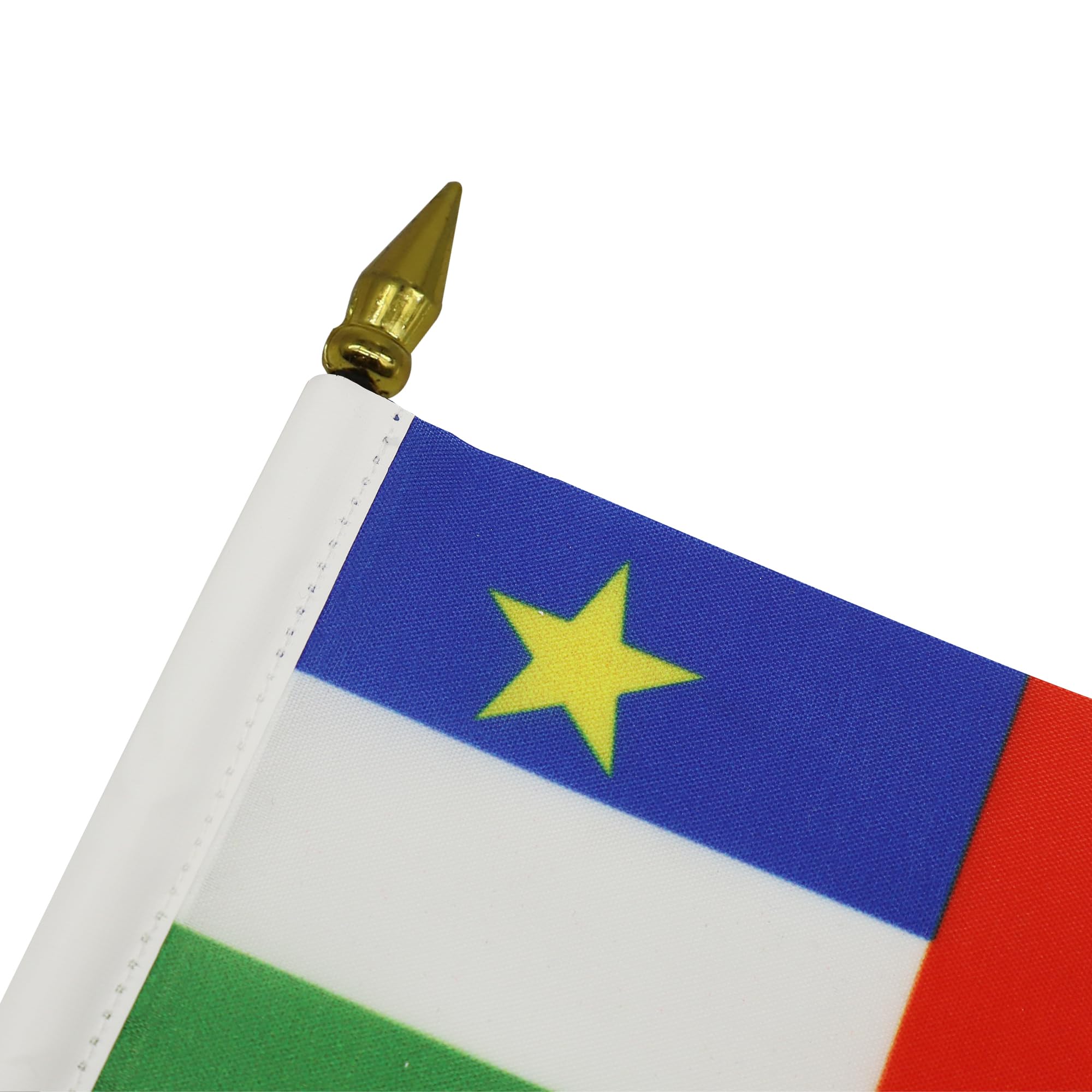 AZ FLAG - Central African Republic Mini Desk Flag 4'' x 6'' (15 x 10 cm) - 100% Polyester Small Table Flag with 10'' Golden Spear Pole - Perfect for Office Decor, International Events & African Culture Displays