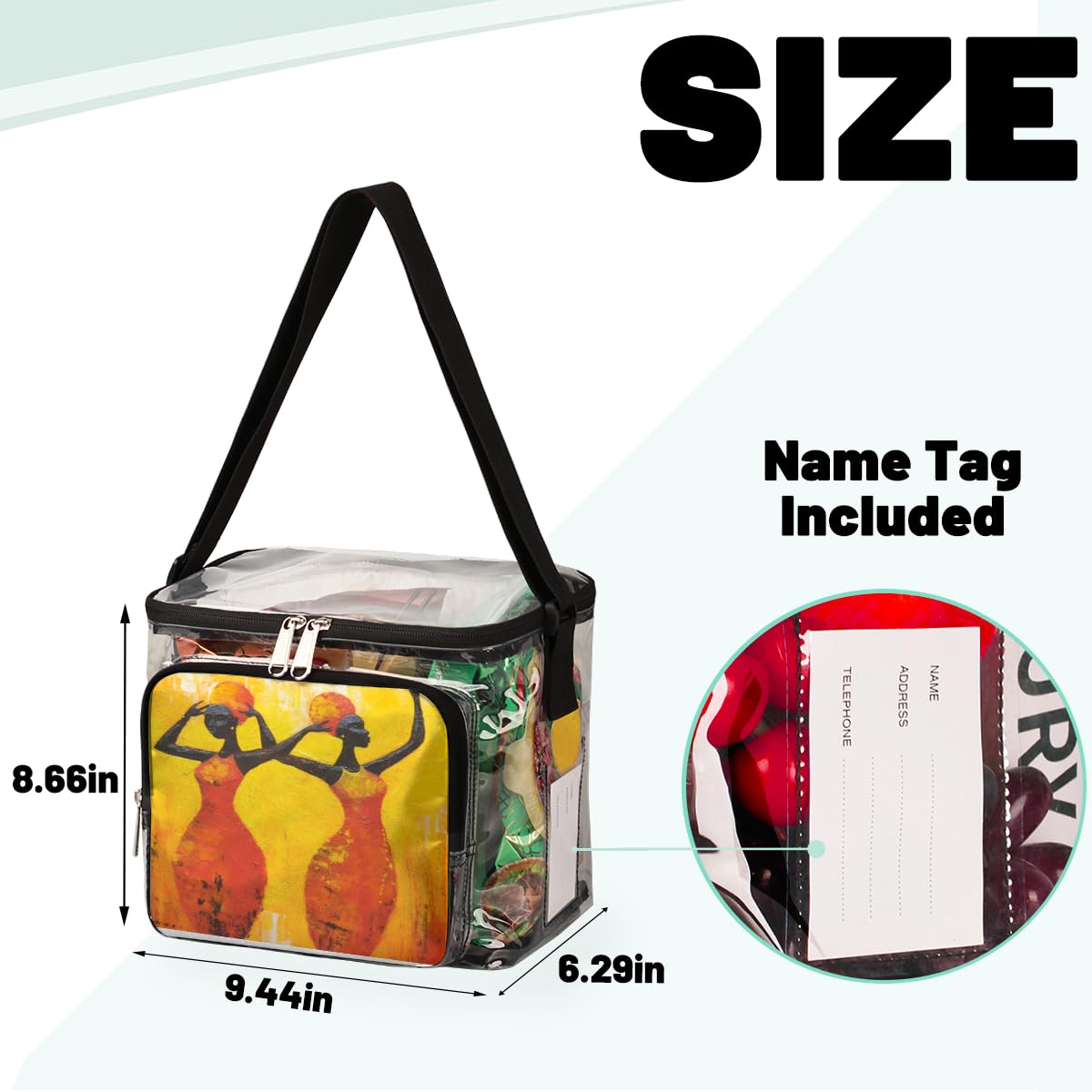 African Women's Clear Tote Bag with Handles - Ethnic Transparent Crossbody Shoulder Bag for Lunch, Travel & Outdoor Activities | Perfect for Picnics, Concerts, Sports Events & Stadium Approved | Multi-Purpose Fashion Accessory for Daily Use, Shopping & Beach Outings