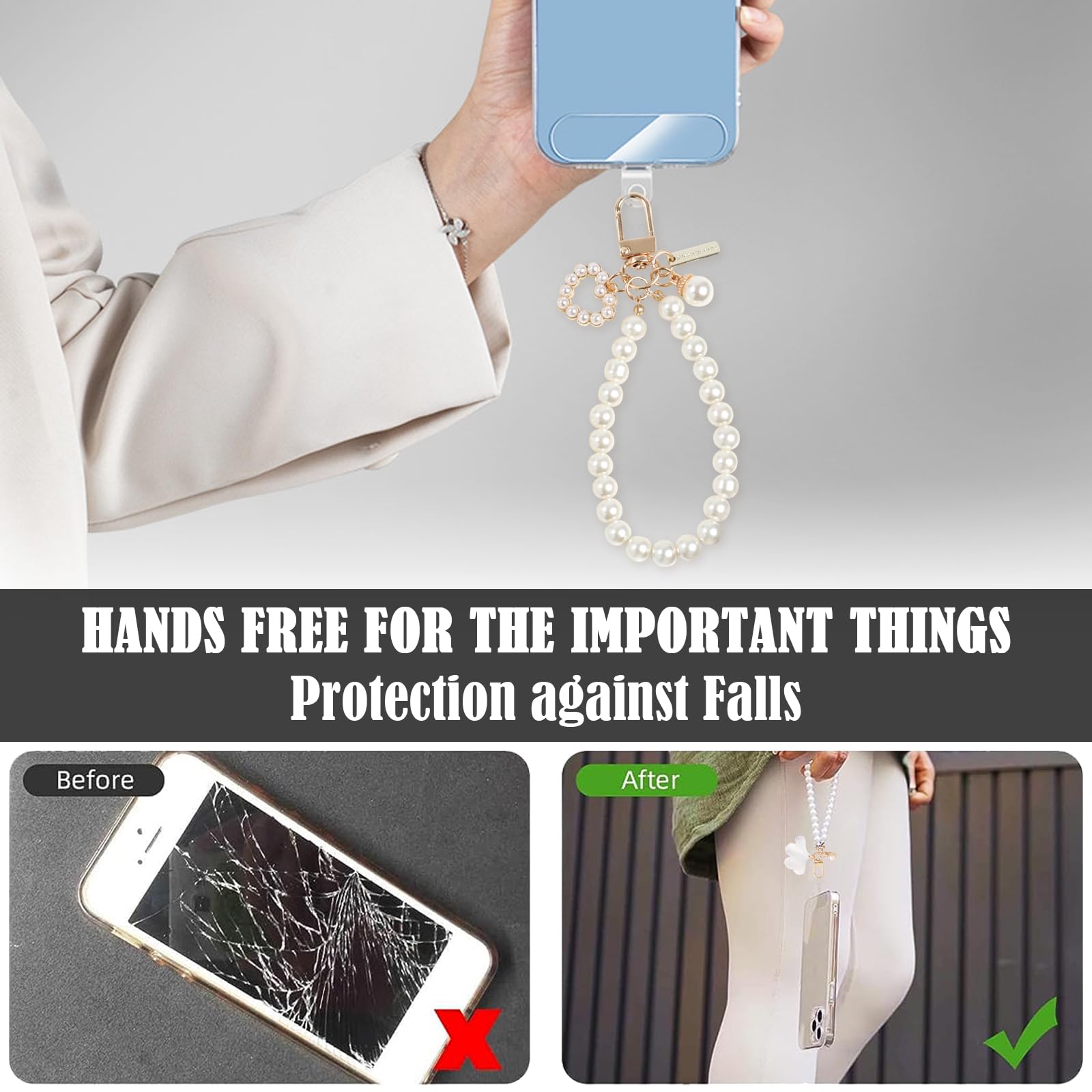 DKDDSSS 2 Pack Pearl Phone Straps - Adjustable Phone Charm & Chain for iPhone Samsung - Stylish Phone Jewelry Accessories for Men & Women - Perfect for Daily Use, Gifts & Fashion Accessories