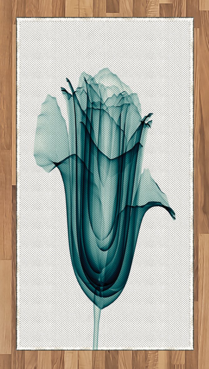Ambesonne Floral Area Rug - X-ray Rose Flower Print, Teal & White Flat Woven Accent Rug 2'6