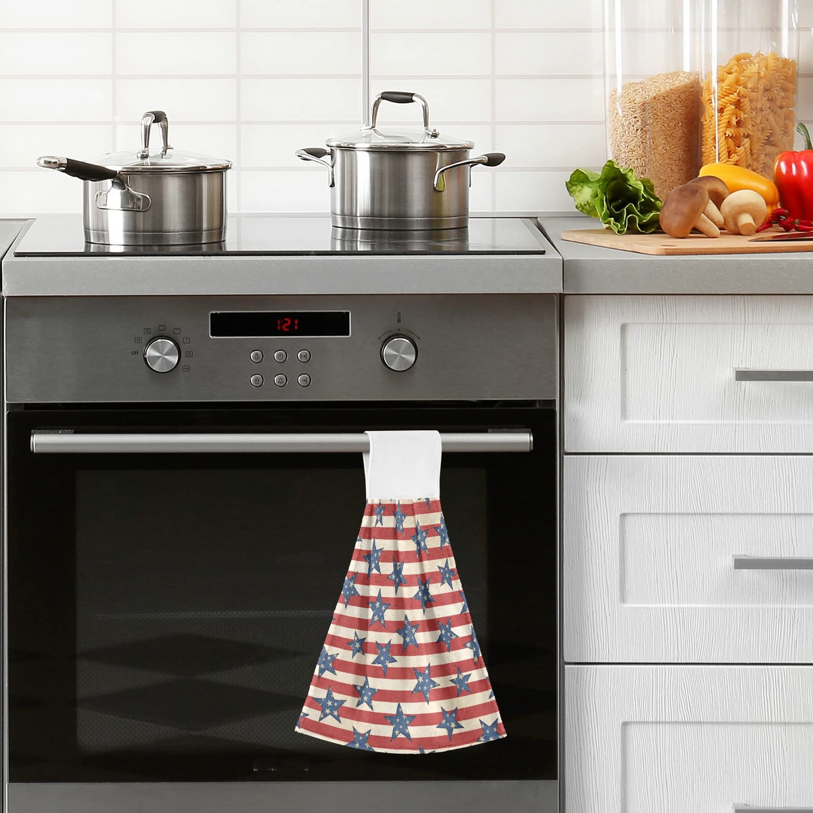 2 Pack American Flag Hand Towels - Soft Coral Velvet Super Absorbent Kitchen & Bathroom Towels for 4th of July, Patriotic Decor - Perfect for Drying Dishes, Hands & Home Decoration