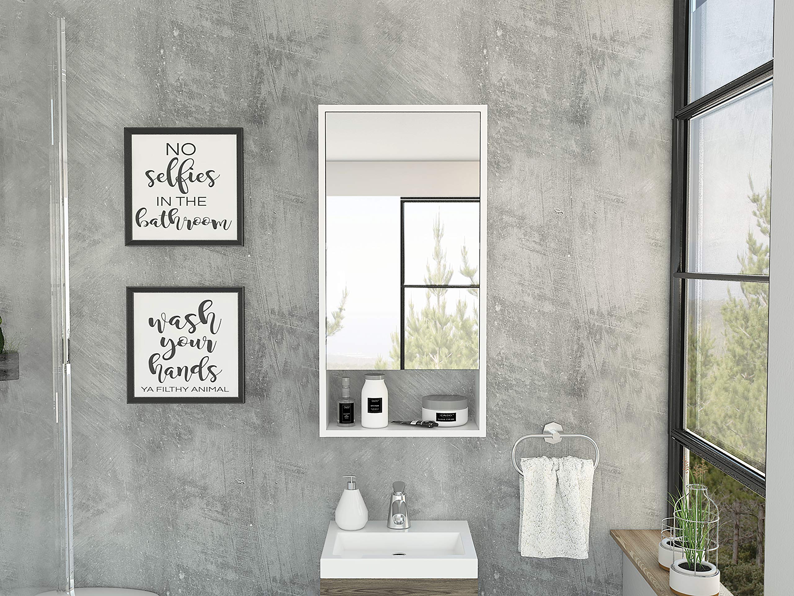White Modern Medicine Cabinet with Open Shelf & Mirrored Door - 2 Interior Shelves for Bathroom Storage - Perfect for Small Bathrooms, Vanities & Apartment Living