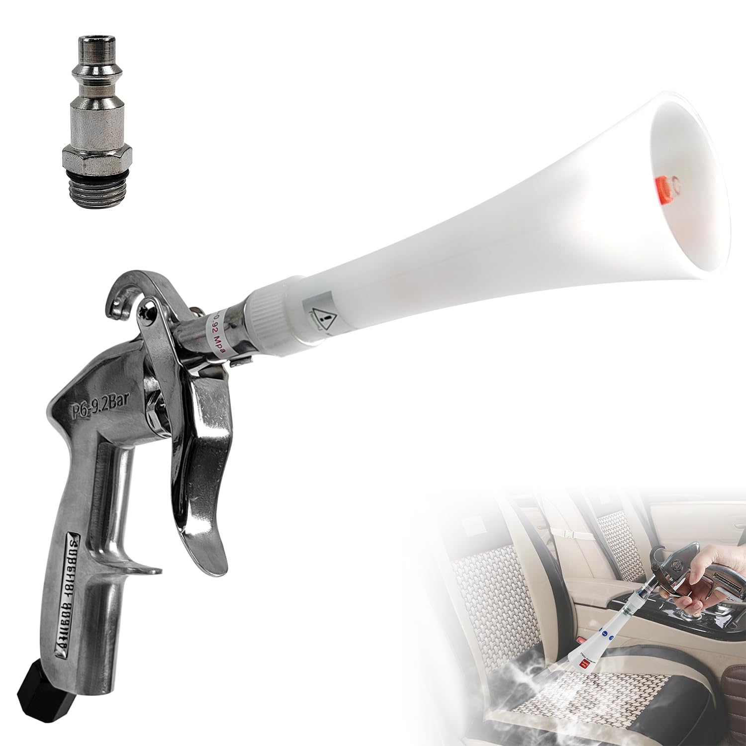 **Aluminum Car Cleaning Gun with Tapered Nozzle - High-Pressure Air Blower for Car Detailing, Dust Removal, and Drying - Perfect for Cars, Velvet, Furniture, and Carpets - Ideal for Auto Shops, Home Cleaning & DIY Projects**