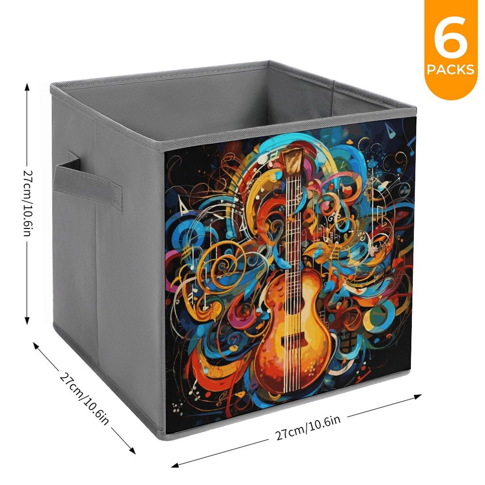 6-Piece Collapsible Storage Bins with Handles - Music Series Printed Foldable Organizing Baskets for Home, Office, Closet & Shelves - Space Saving Storage Containers for Household Organization & Decor