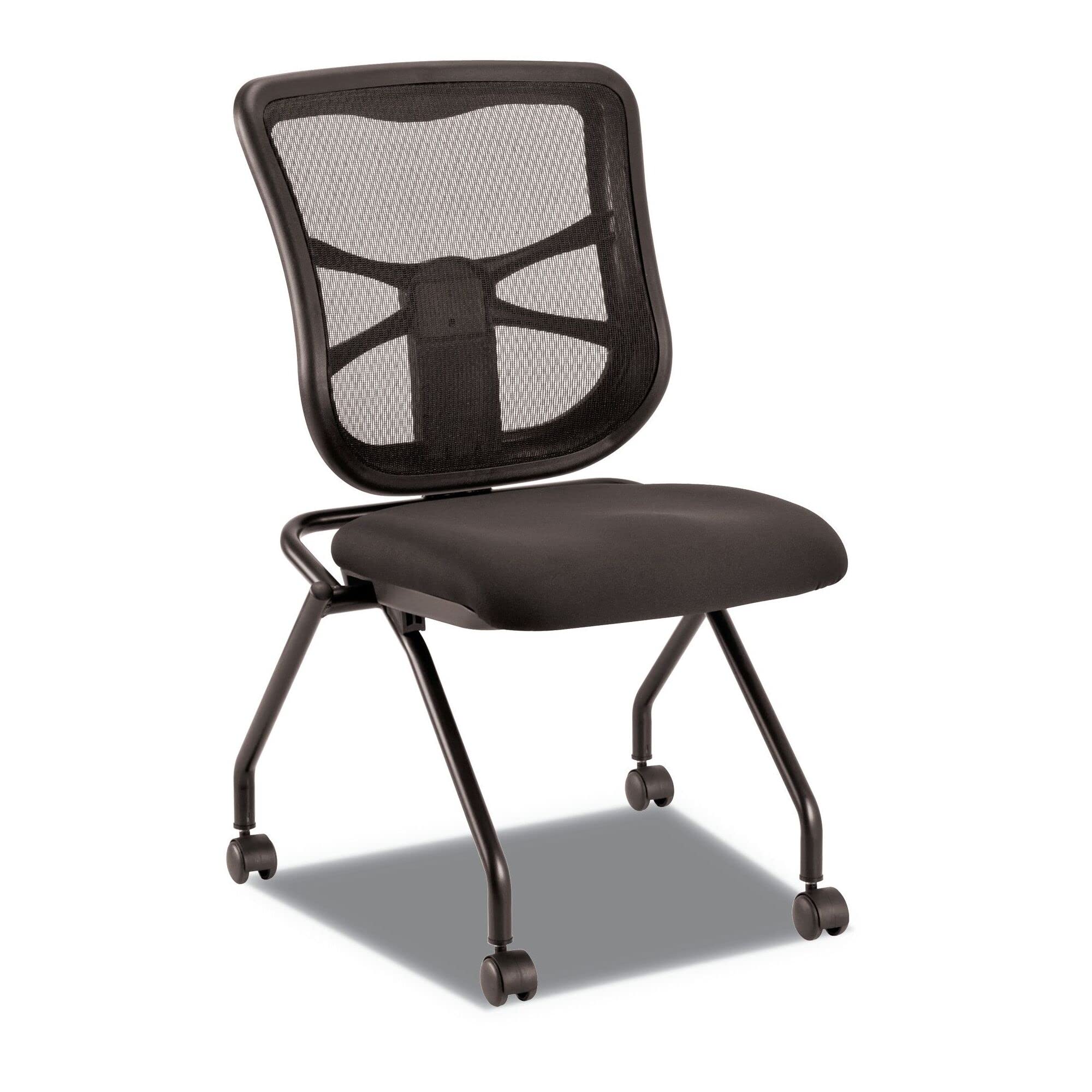 Alera ALEEL4914 Ergonomic Padded Mesh Nesting Chair - Black, 2-Pack for Office, Conference Room & Home Use - Comfortable Stackable Chair with Breathable Mesh Back