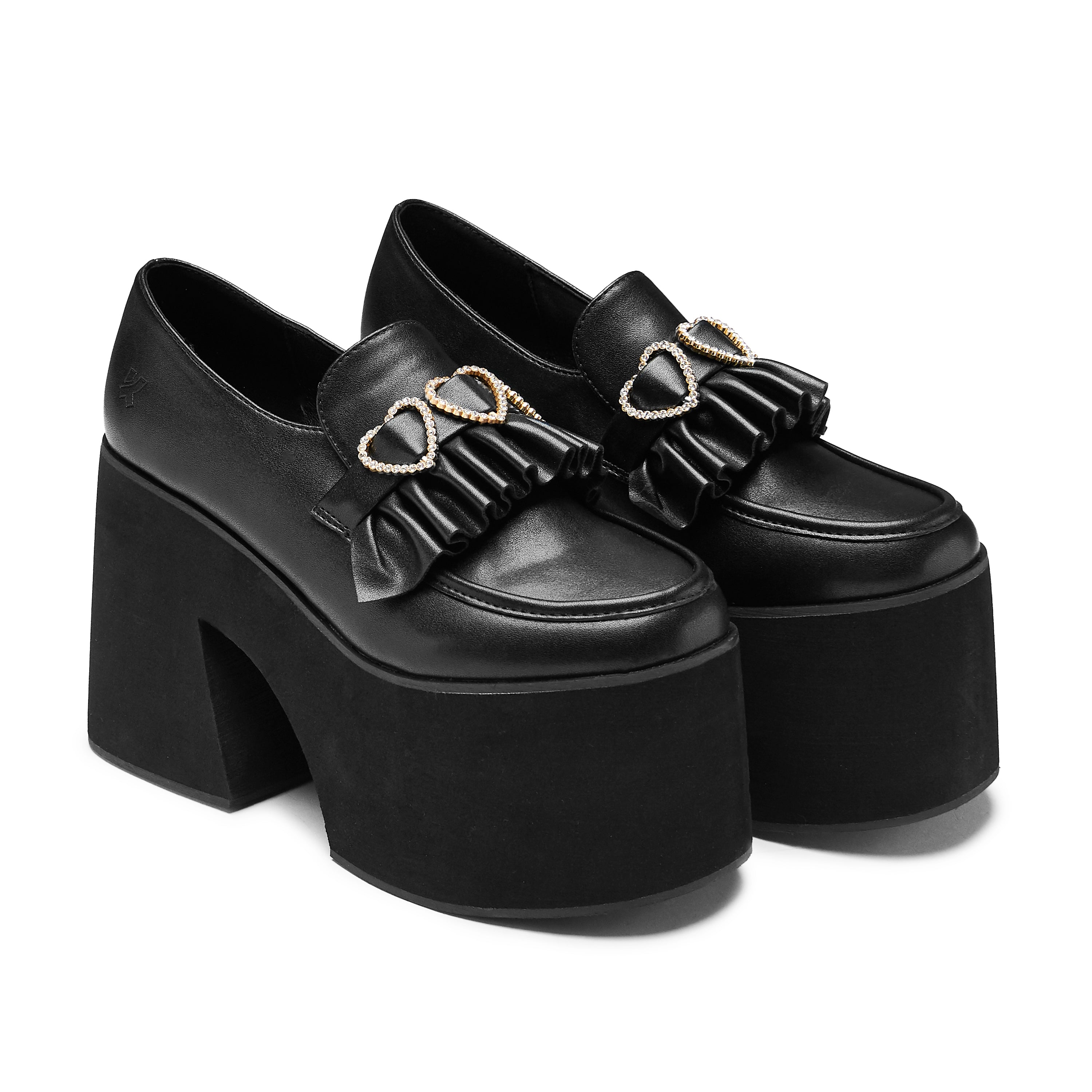 Dark Delights Chunky Heart Platform Shoes - Black | Trendy Gothic Footwear for Women | Perfect for Casual Outfits, Date Nights & Street Style