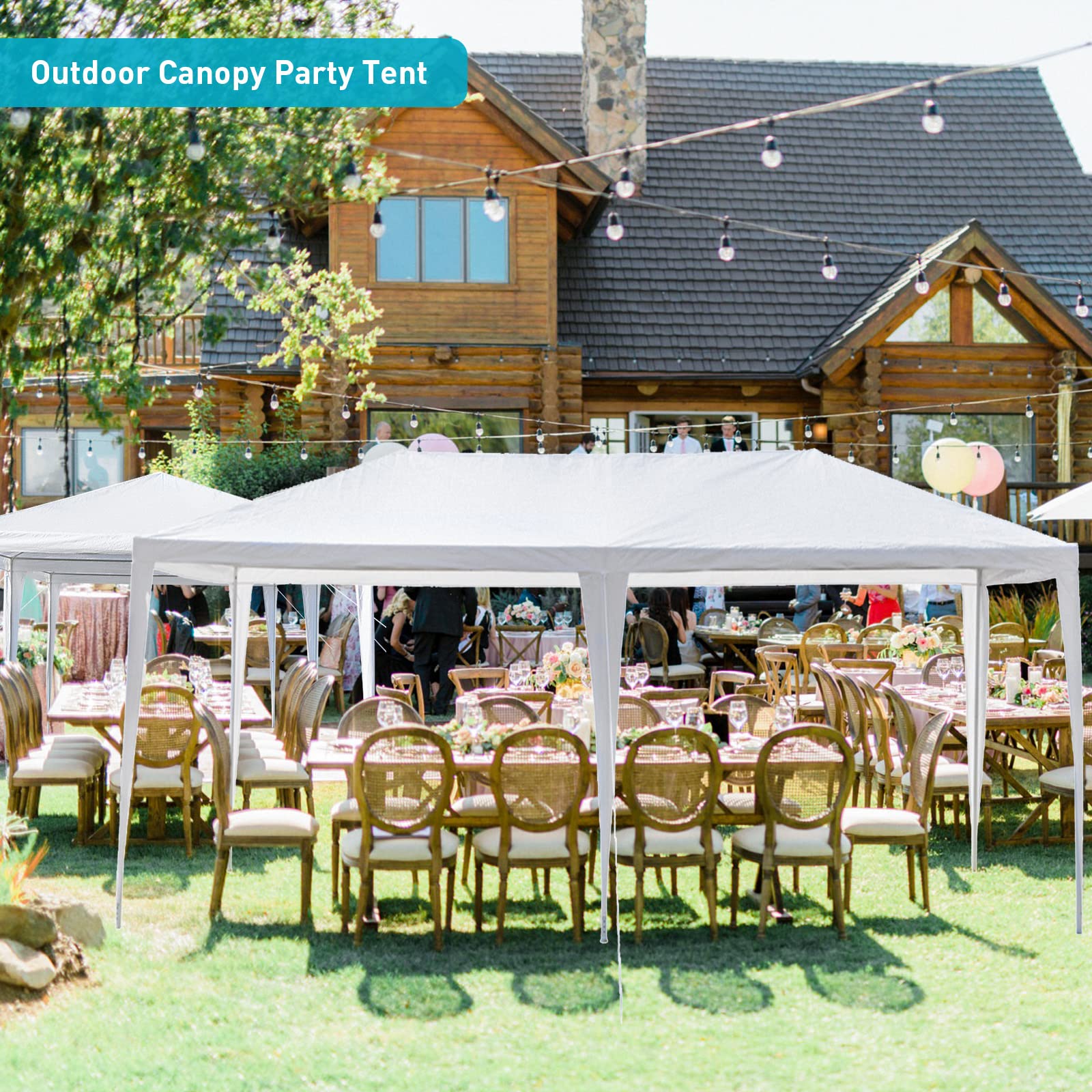 10'x20' Outdoor Party Tent with 4 Sidewalls & Transparent Windows - Waterproof Wedding Canopy Gazebo with UV Protection for Catering Events, Backyard Gatherings & Outdoor Weddings