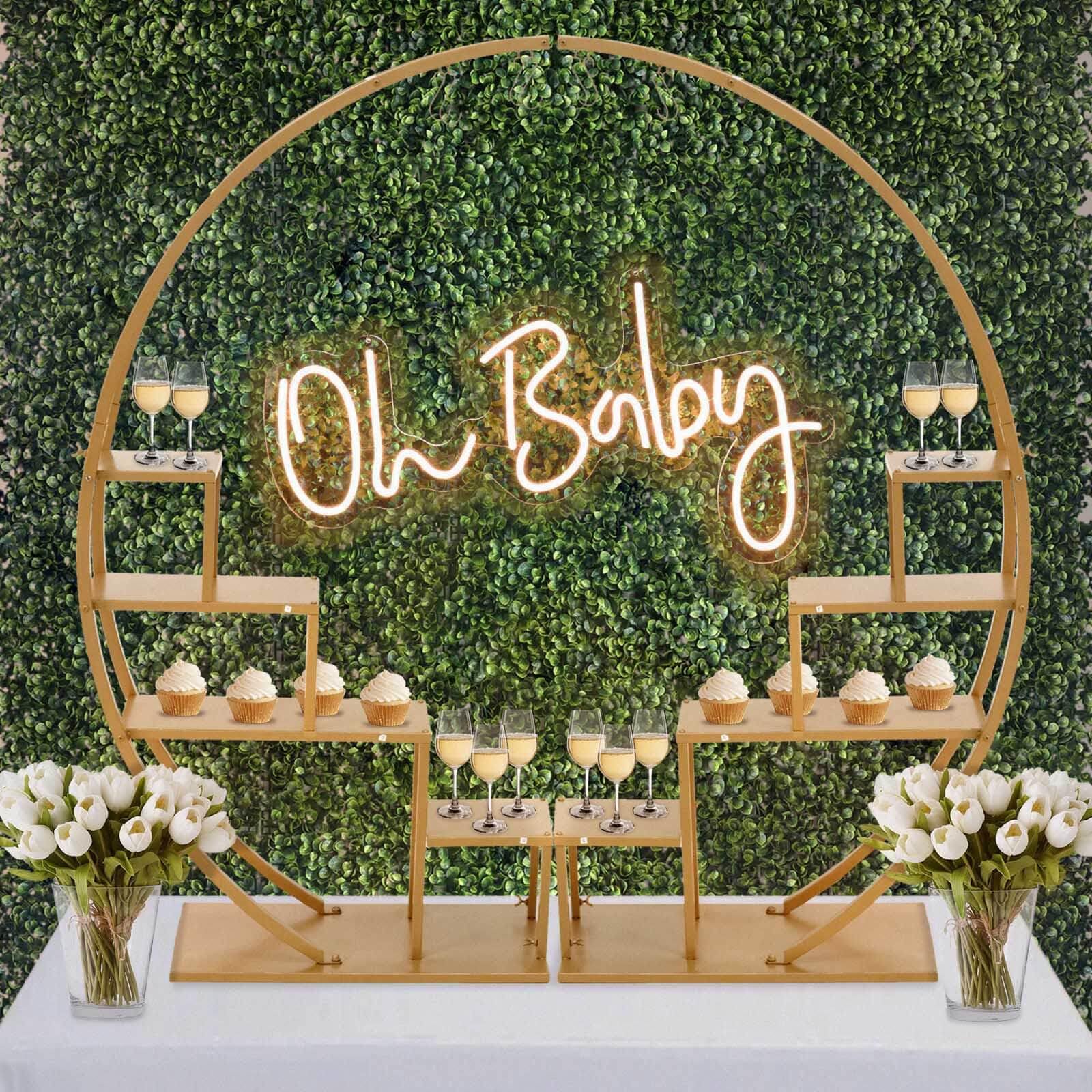 Efavormart 4.5ft Gold Metal 4-Tier Half Moon Plant Shelf with Hanging Hooks - Cupcake Dessert Display Stand for Home Decor, Wedding, Party & Retail Store Display