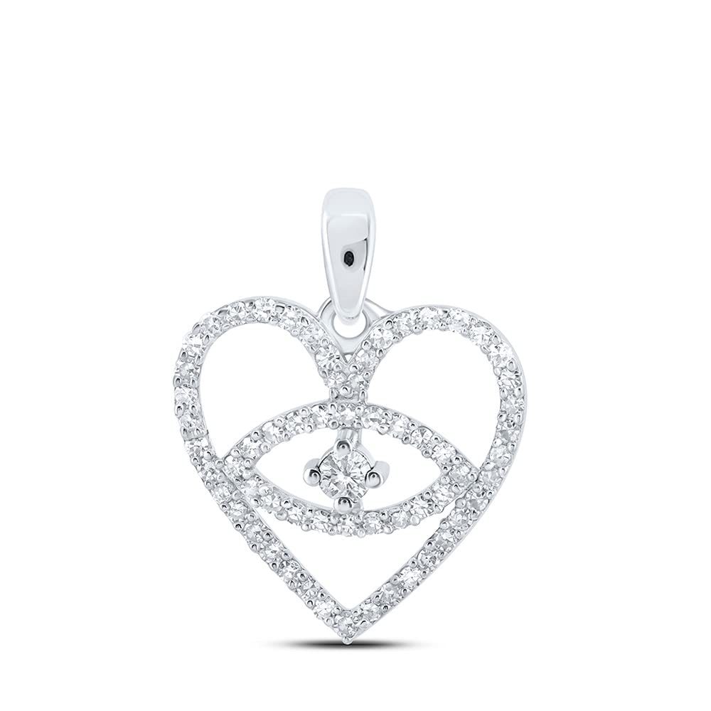 10K White Gold Women's Round Diamond Heart Pendant Necklace - 1/3 CTTW, Elegant Jewelry Gift for Her, Perfect for Valentine's Day, Anniversary & Special Occasions
