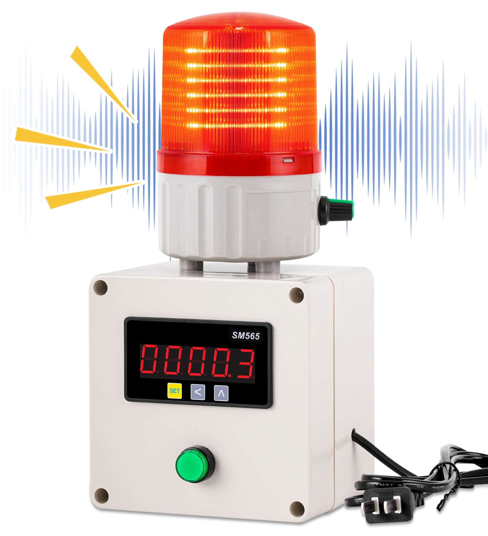 Industrial Cycle Timing Siren Alarm 0-105dB - Single Sound & Light Alarm with Timer (AC110V) - Perfect for Factories, Warehouses & Emergency Alert Systems