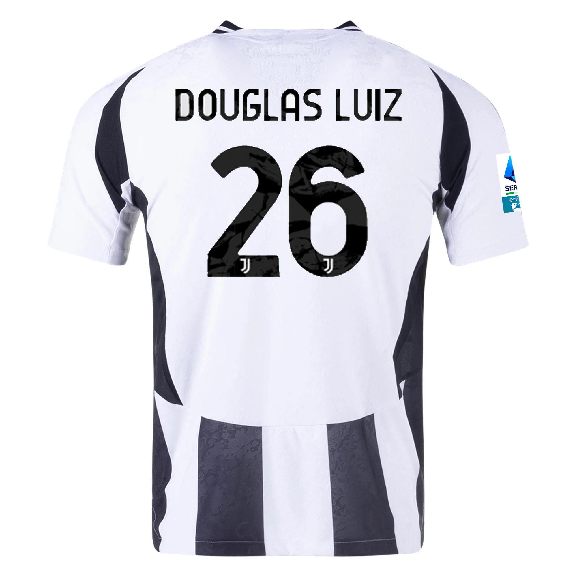 Authentic adidas Juventus Douglas Luiz Home Jersey 2024/25 - White & Black with Serie A Patch | Official Football Shirt for Fans & Players | Match Day & Casual Wear