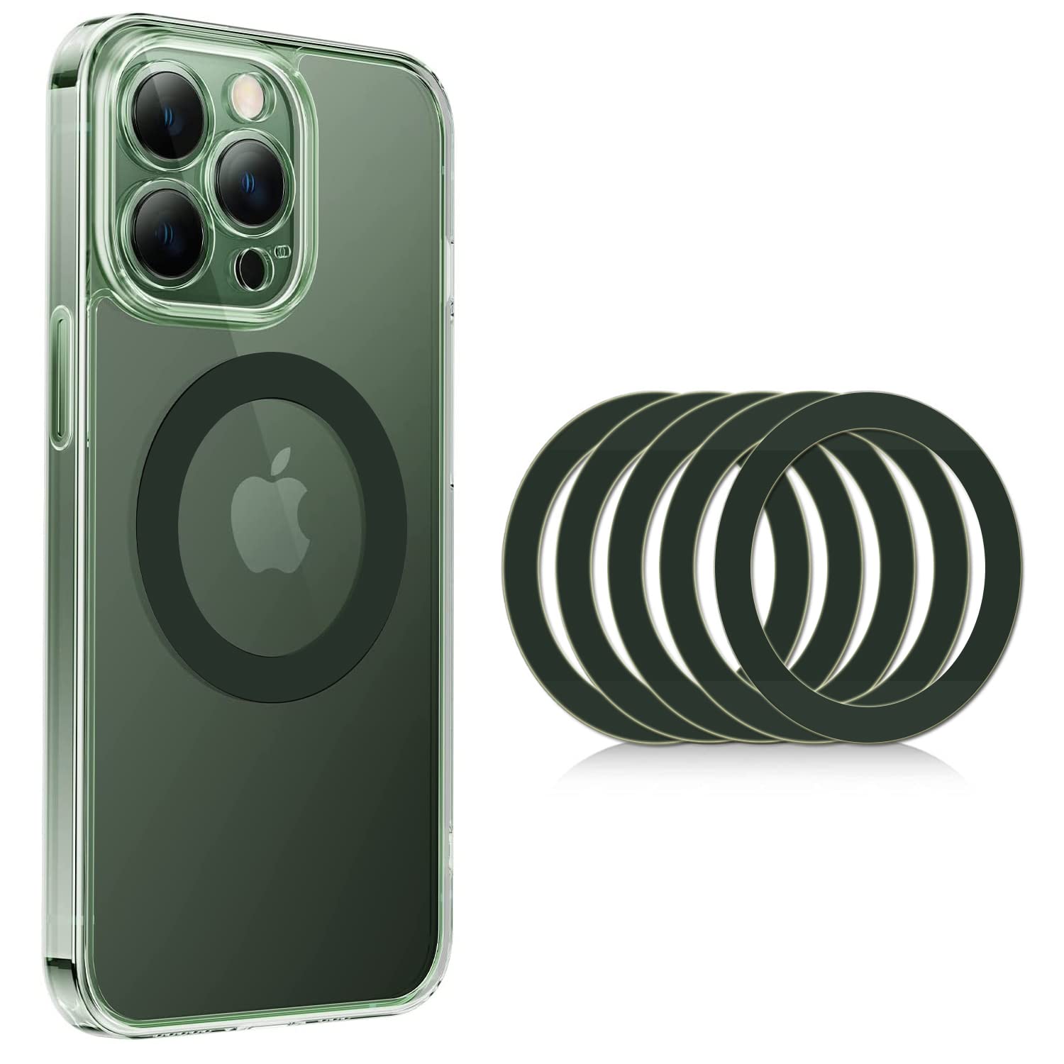 5-Pack Universal Magnetic Adapter Rings - Magsafe Compatible Stickers for iPhone 16/15/14/13 Mini/Pro/Max & Galaxy S24/S23 - Strong Magnet Phone Case Accessories (Green) - Perfect for Wireless Charging, Car Mounts & Magnetic Phone Holders