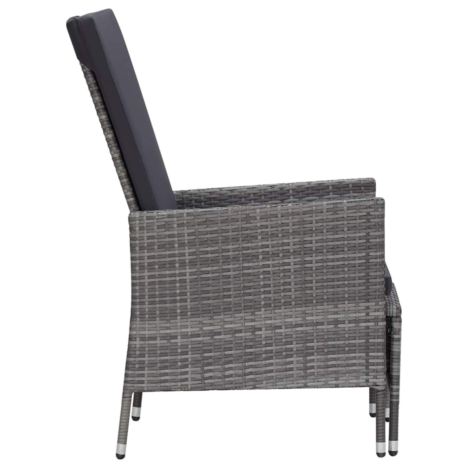Gray Poly Rattan Reclining Lounge Chair with Padded Cushions & Built-in Footrest - Steel Frame Patio Furniture for Poolside, Backyard, Balcony - Perfect for Sunbathing, Relaxing & Outdoor Lounging