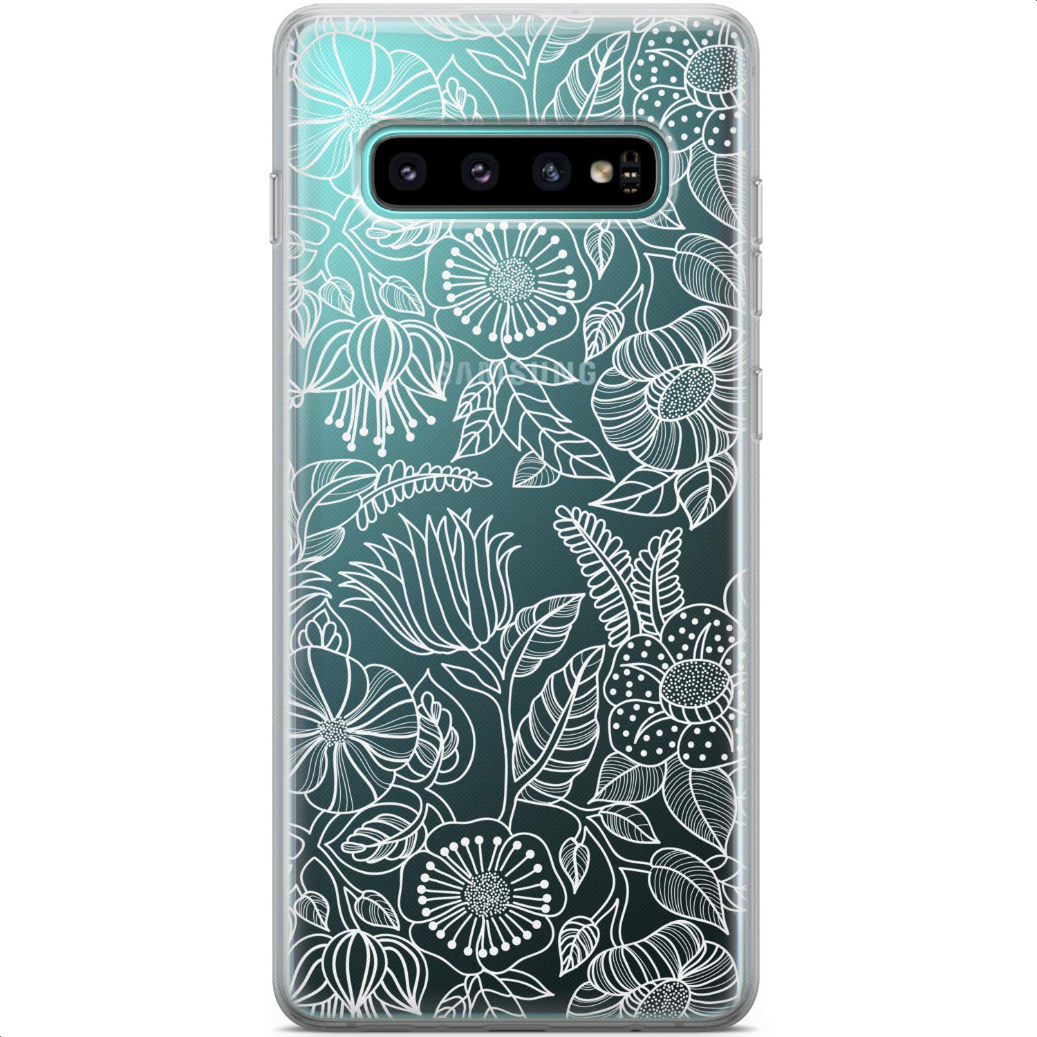 Samsung Galaxy S24 S23 Ultra S22 5G Plus S21 FE S20 S10 Phone Case - Slim Flexible Silicone Cover with Minimal Floral Design, Lightweight TPU Protective Case for Everyday Use, Work, and Travel