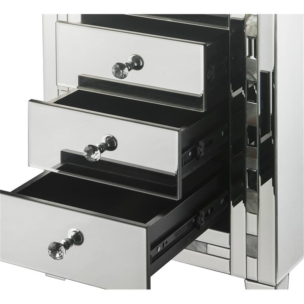 Acme NASA Glass Nightstand with 3 Drawers - Mirrored & Mother of Pearl Finish - Modern Bedroom Furniture for Small Spaces & Contemporary Home Decor