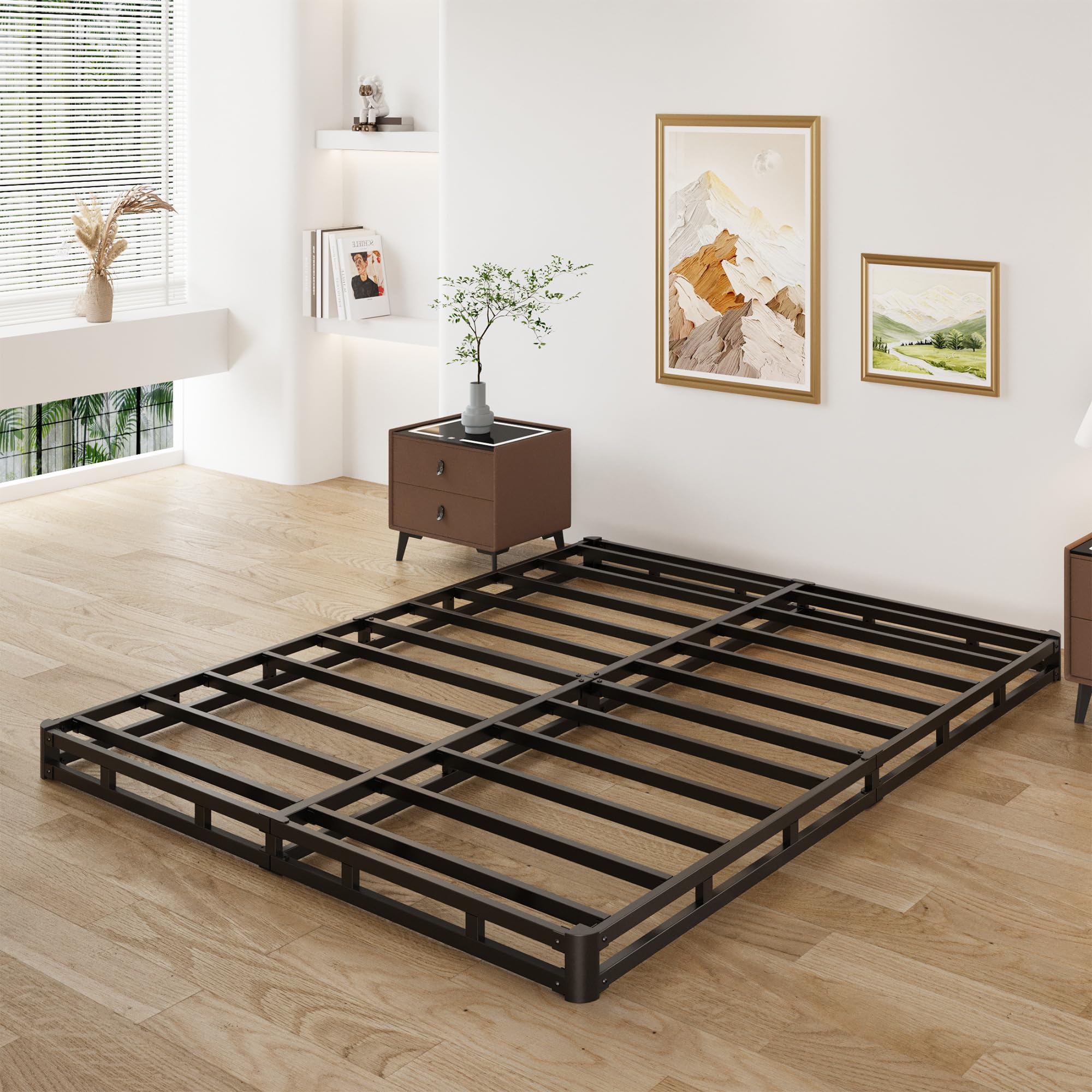 3 Inch Heavy Duty Low Profile King Box Spring - Noise Free Metal Bed Base with Fabric Cover, Easy Assembly Mattress Foundation for King Size Beds | Perfect for Guest Rooms, Master Bedrooms & Apartment Living