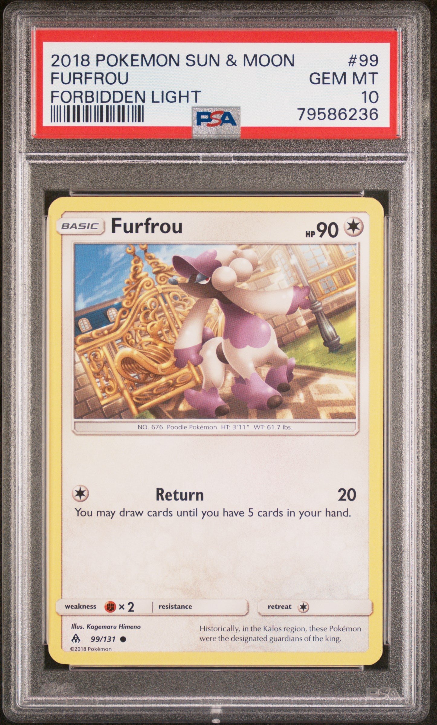 2018 Pokemon Sun & Moon Forbidden Light Furfrou #99 PSA GEM MT 10 Graded Card - Collectible Trading Card Game for Pokemon Fans & Card Collectors - Perfect for Display, Gaming & Investment