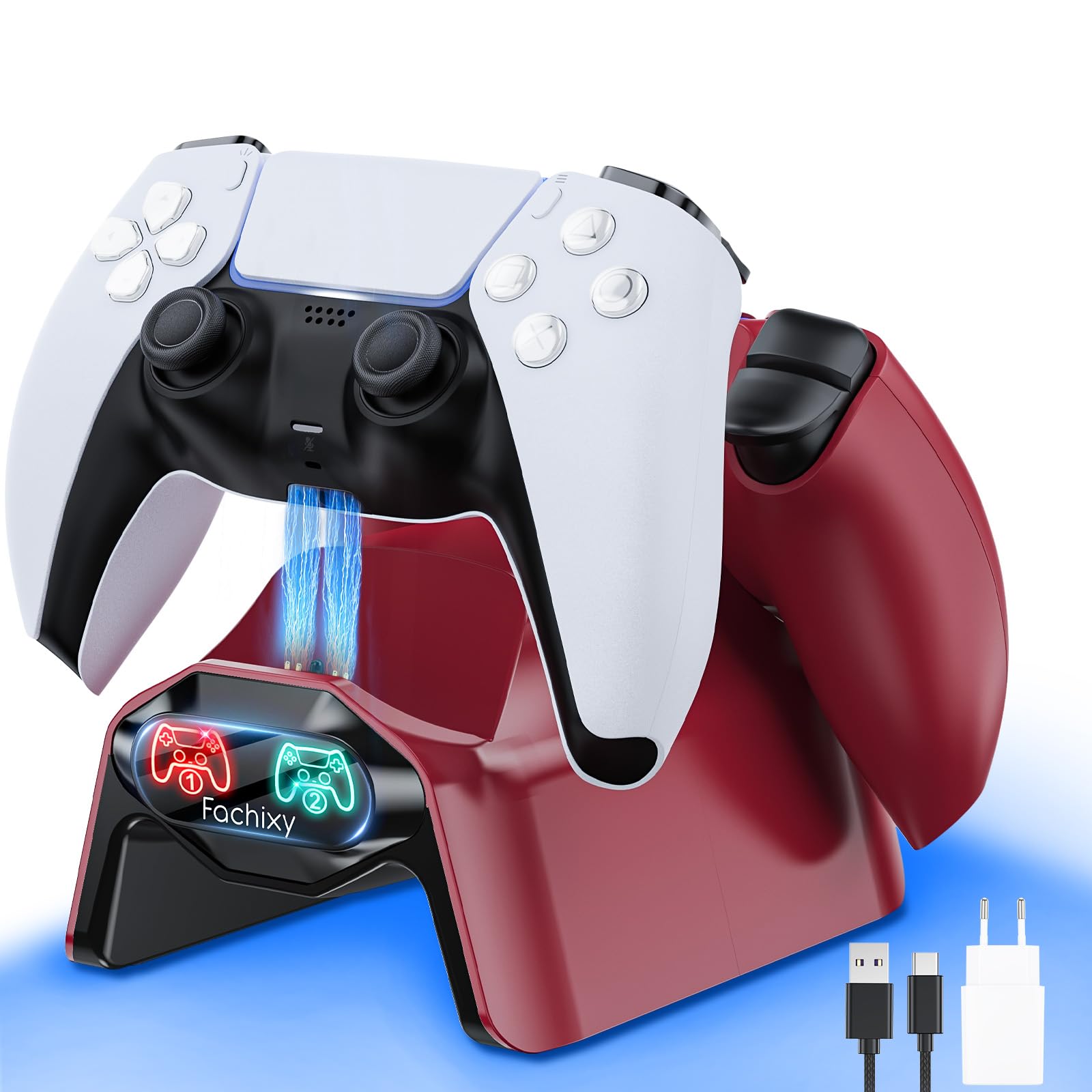 2024 New PS5 Controller Charger - 2H Fast Charging Station with LED Indicator & Individual Plugs/Cables for DualSense Playstation 5 Controllers | Perfect for Gaming Setup & Multiplayer Sessions