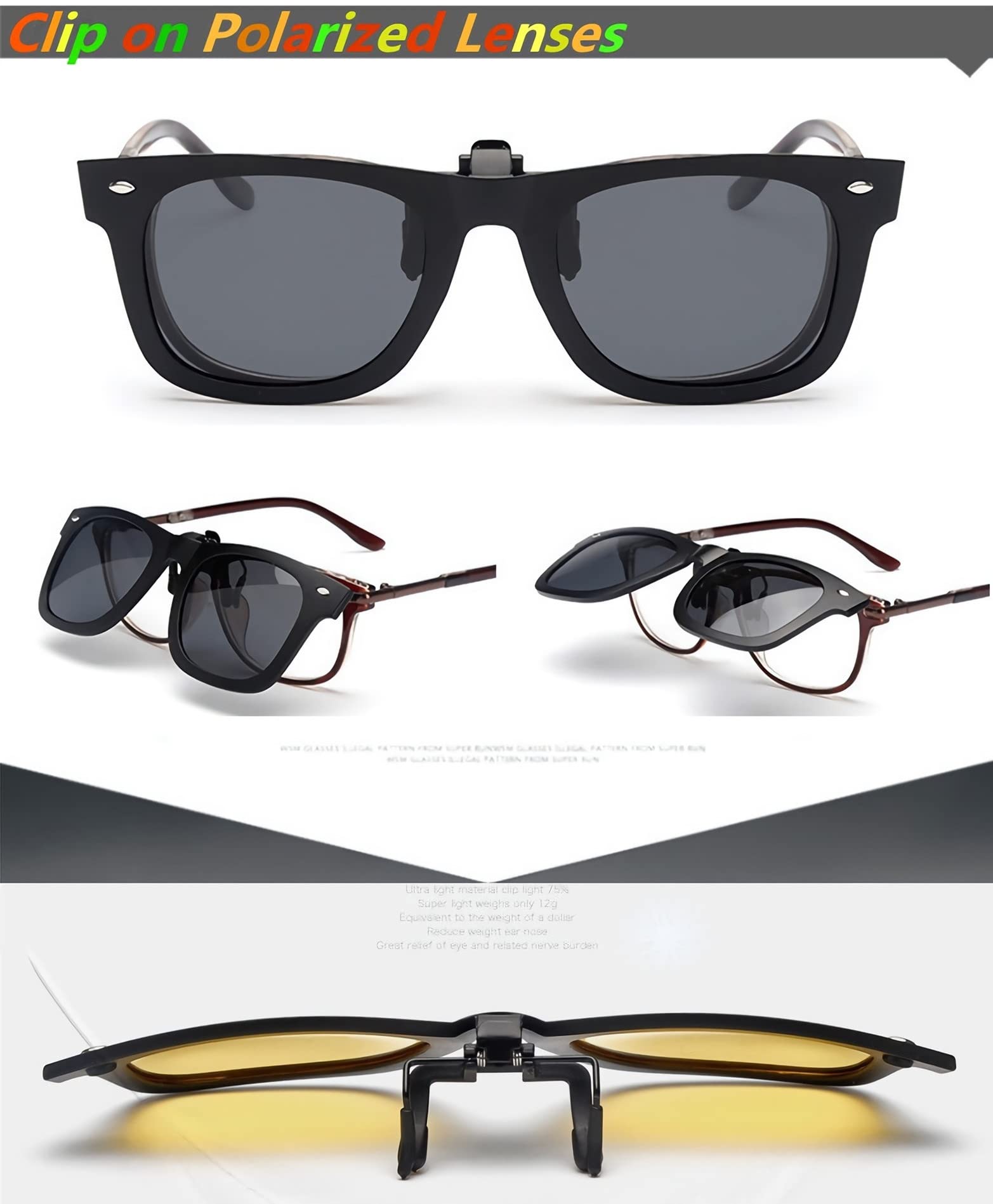 Polarized Clip-On Sunglasses for Prescription Glasses – Flip Up Sunglasses for Fishing, Driving & Outdoor Activities – UV Protection & Anti-Glare Lenses