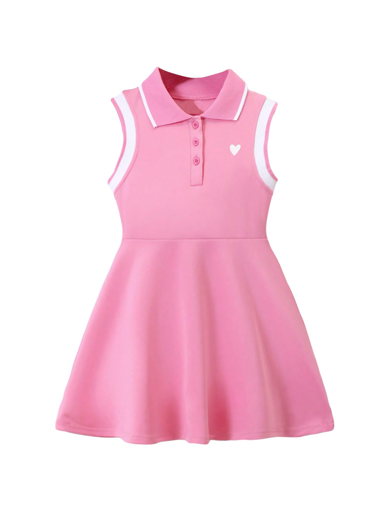 CozyEase Girls' Heart Print Button Down Colorblock Princess Dress - Sleeveless A-Line Summer Dress for Kids Birthday Party & Outdoor Play