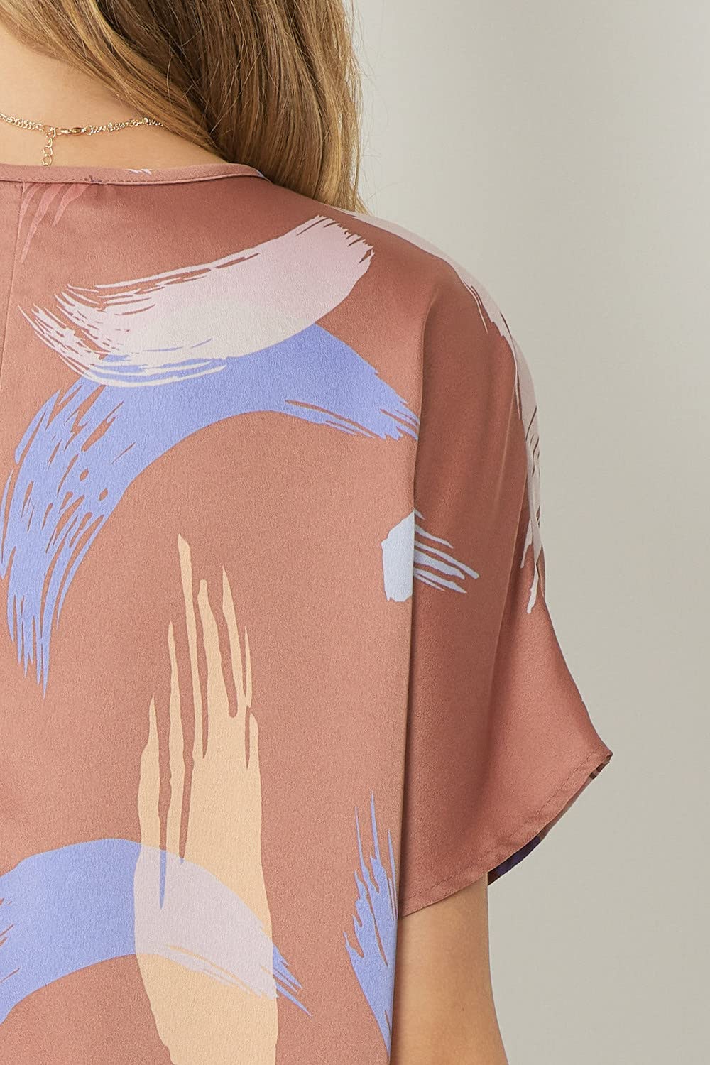 Entro Women's Abstract Print V-Neck Tunic Top - Brown | Flowy Casual Blouse for Work, Date Night & Everyday Wear