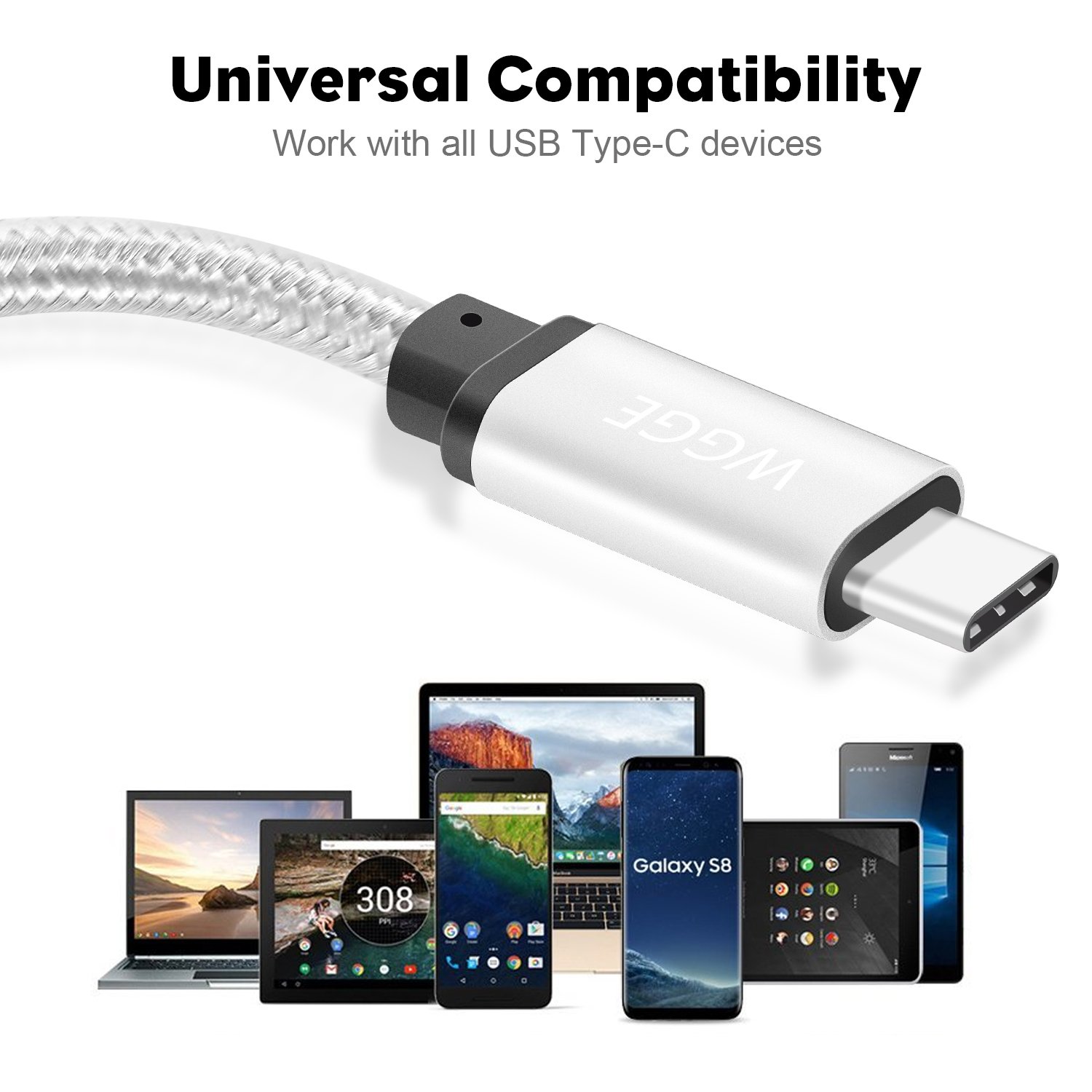 WGGE USB C to USB C Fast Charging Cable 3.1 Type-C Nylon Braided 10FT - Compatible with MacBook Pro, HTC 10, LG G5 V20, Nintendo Switch, Nexus 6P/5X, Google Pixel - Perfect for Travel, Office & Home Charging