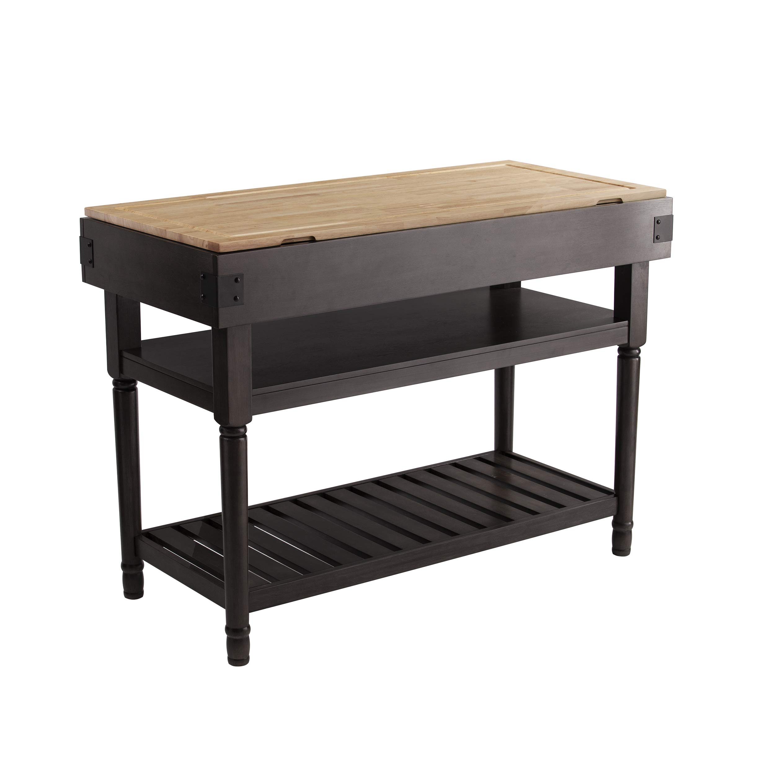 SEI Furniture Waysmere Kitchen Island with Storage - Smoked Ash Finish, Natural Wood Countertop - Perfect for Small Kitchens, Breakfast Bars & Extra Counter Space