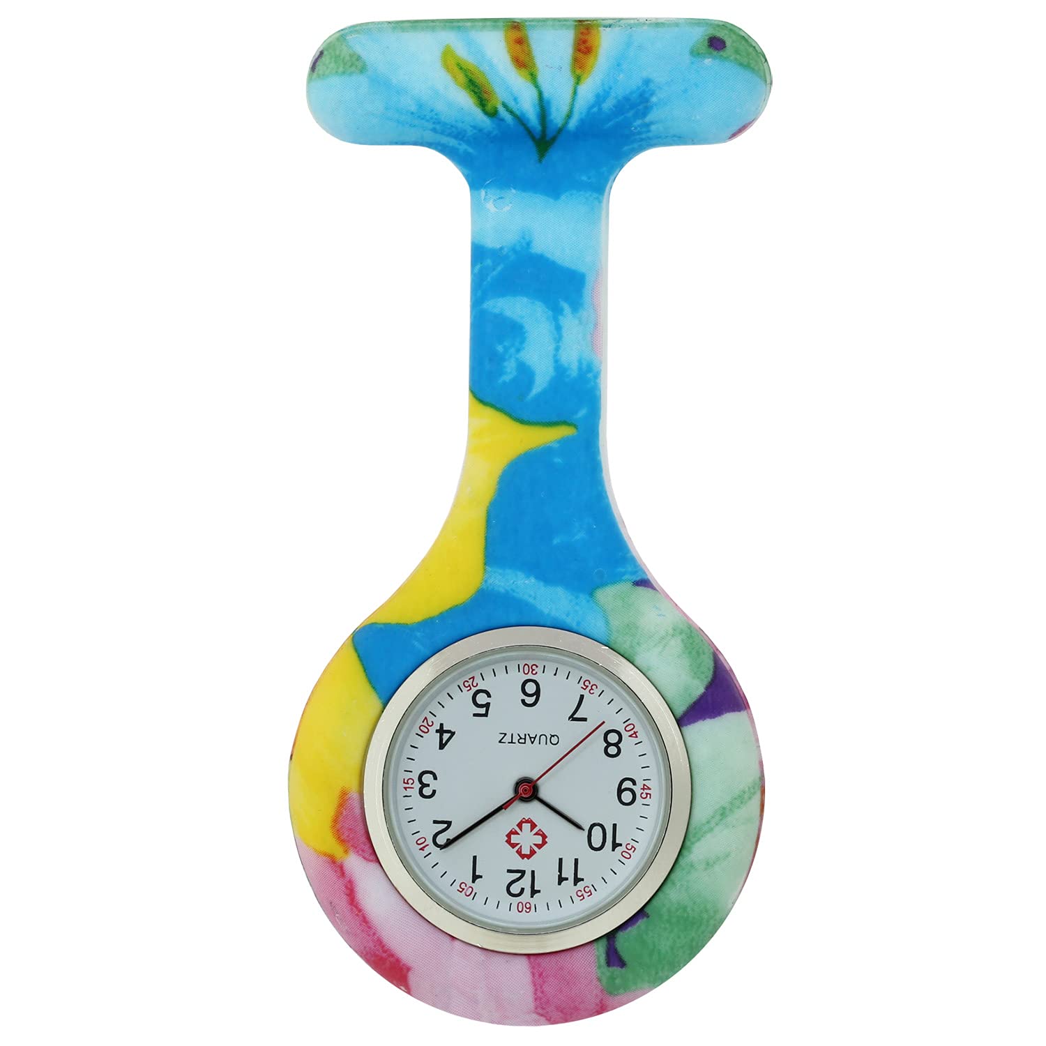 Colorful Flower Clip-On Analog Nurse Watch - Cute Silicone Brooch Fob Pocket Watch with Quartz Movement - Perfect for Nurses, Medical Professionals & Healthcare Workers