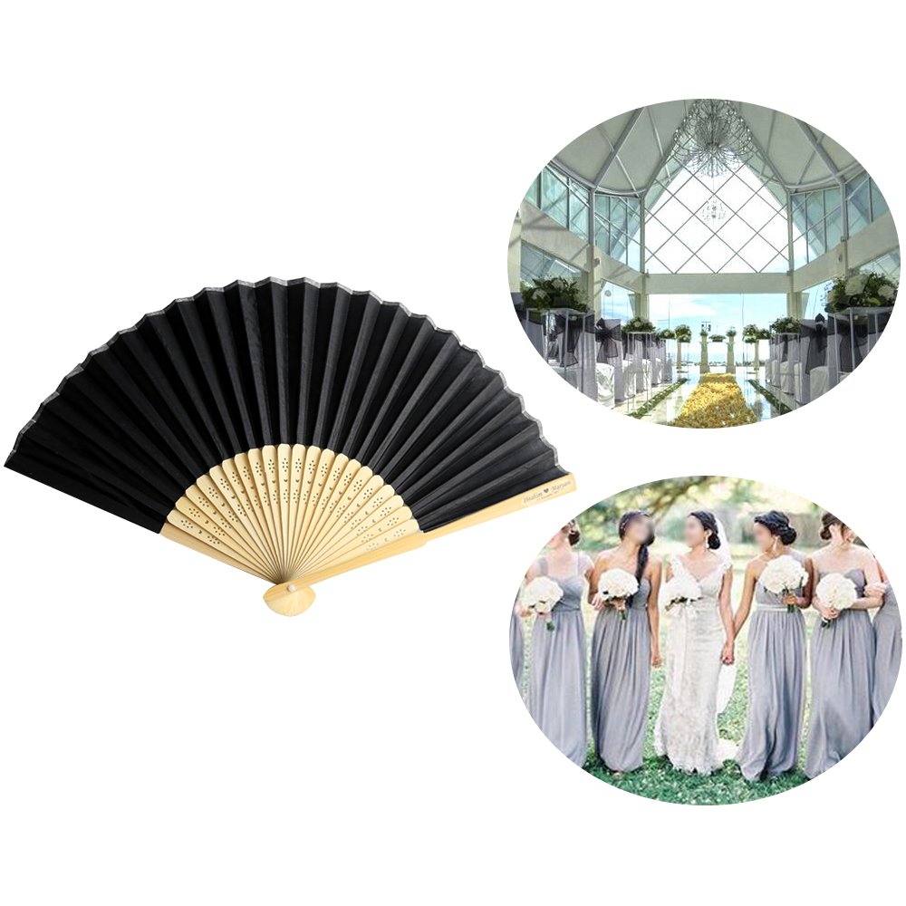 50pcs Black Silk Bamboo Handheld Folding Fans - Elegant Wedding Favors, Bridal Shower Gifts with Laser-Cut Gift Box - Perfect for Asian Weddings, Tea Ceremonies, Cultural Events & Summer Cooling Accessories