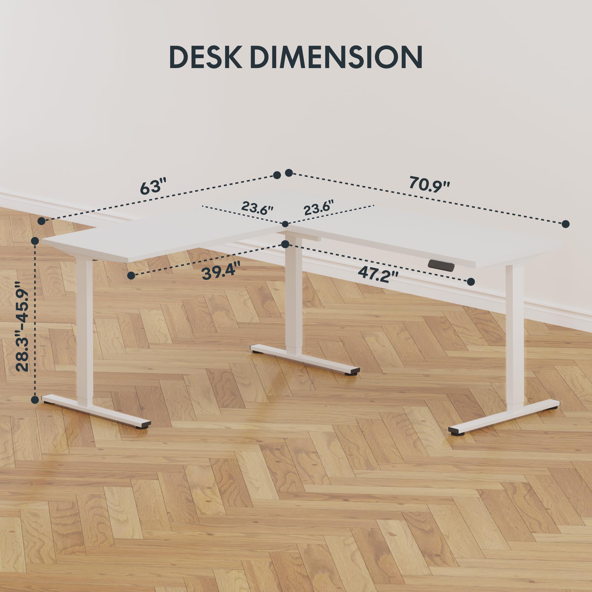 SANODESK Electric L-Shaped Standing Desk with Adjustable Height - 71 x 63 Inch Corner Computer Desk with Splice Board, White - Perfect for Home Office, Gaming Setup & Workspace Ergonomics