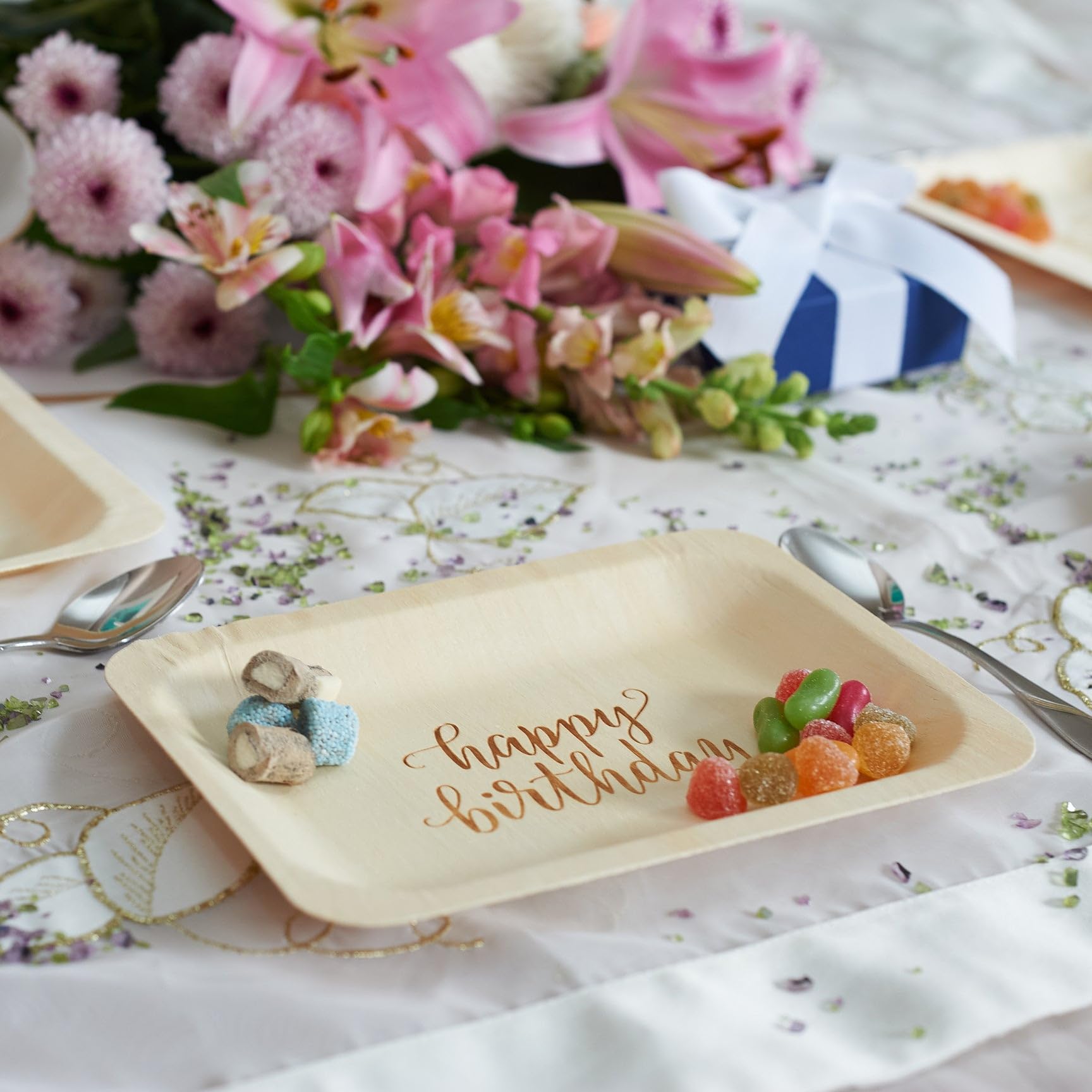 Eco-Friendly Disposable Birthday Party Plates - 50 Pack Biodegradable Compostable Plates for Birthday, Wedding, Baby Shower & Events (Salad/Dessert Size) - Sustainable Alternative to Plastic Tableware