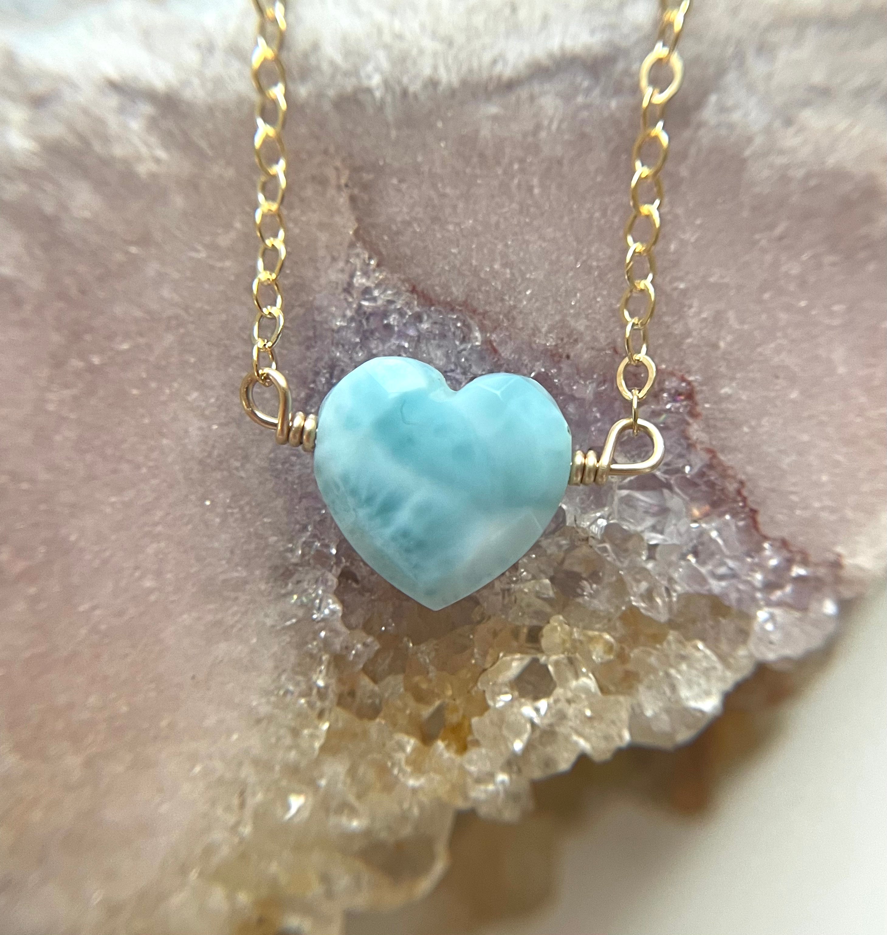 Larimar Heart Pendant Necklace - Genuine Blue Stone Jewelry for Women, Sterling Silver Chain, Handmade Boho Chic Gift for Her | Perfect for Weddings, Anniversaries & Everyday Elegance