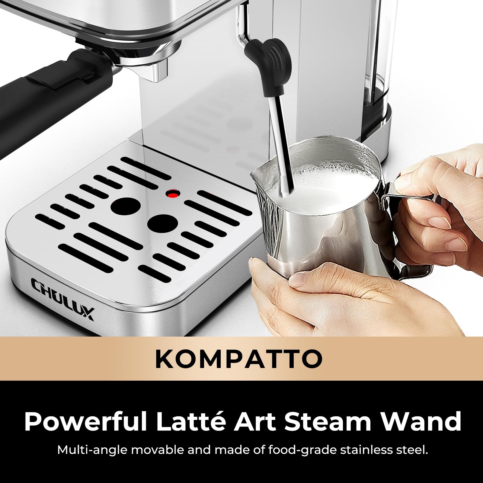 CHULUX Compact Espresso Machine with 12oz Stainless Steel Milk Pitcher - Perfect for Home Baristas & Small Coffee Shops