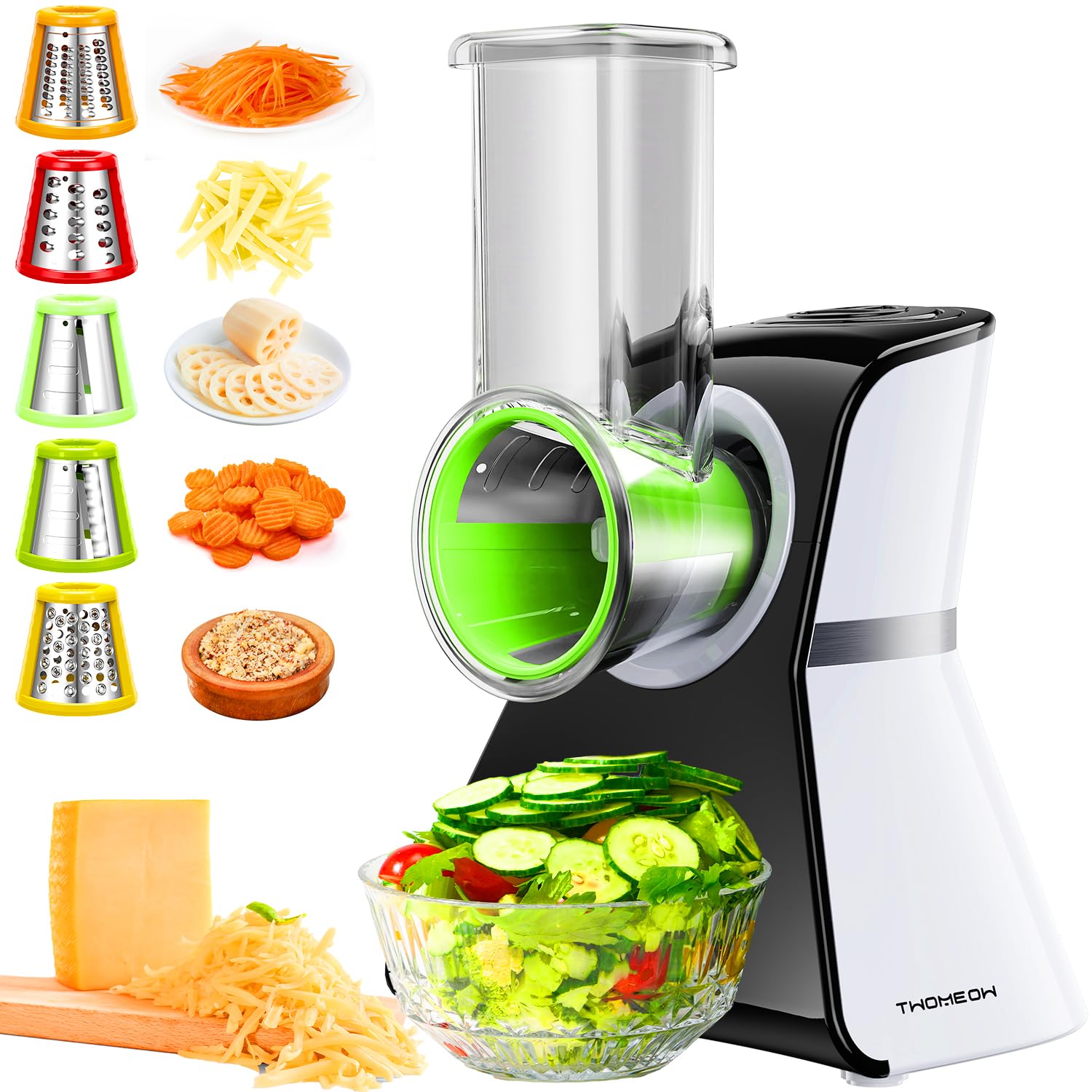 5-in-1 Electric Cheese Grater & Vegetable Slicer - One-Touch Control Kitchen Gadget with Safety Push Bar for Zucchini, Cheese, Salad & Smoothie Prep | Perfect for Home Cooking, Meal Prep & Healthy Snacks