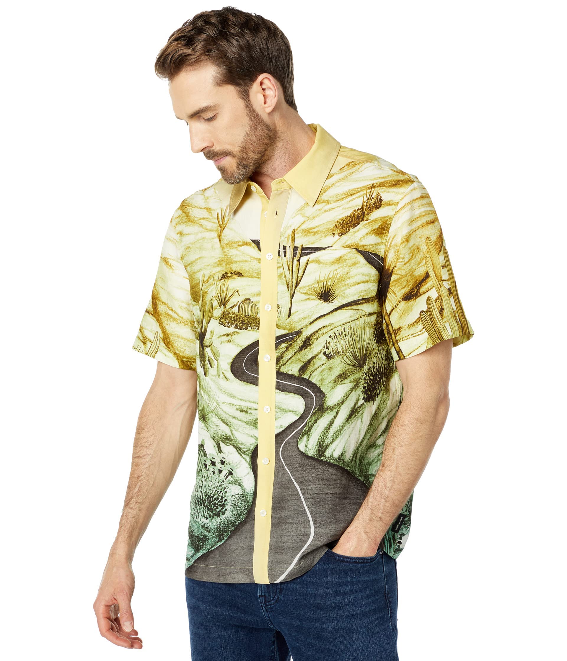 Scotch & Soda Hawaiian Print Short Sleeve Shirt for Men - Tropical Vacation, Beach Party & Summer Casual Wear