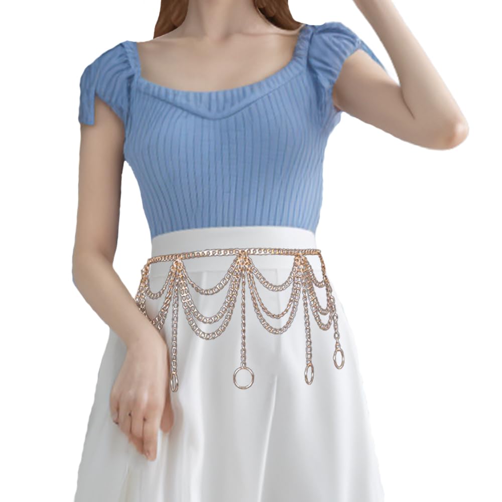 Adjustable Gold Metal Waist Chain Belt for Women & Girls - Plus Size Body Jewelry Link Belt for Parties, Weddings & Fashion Accessories