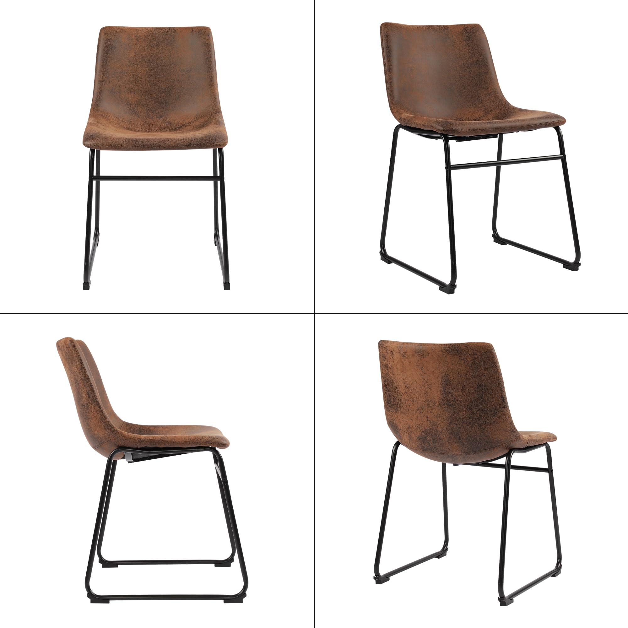 Mid Century Modern Dining Chairs Set of 2 - Dark Brown Suede Upholstered Armless Kitchen Chairs with Metal Legs - Perfect for Dining Room, Kitchen, and Small Space Decor