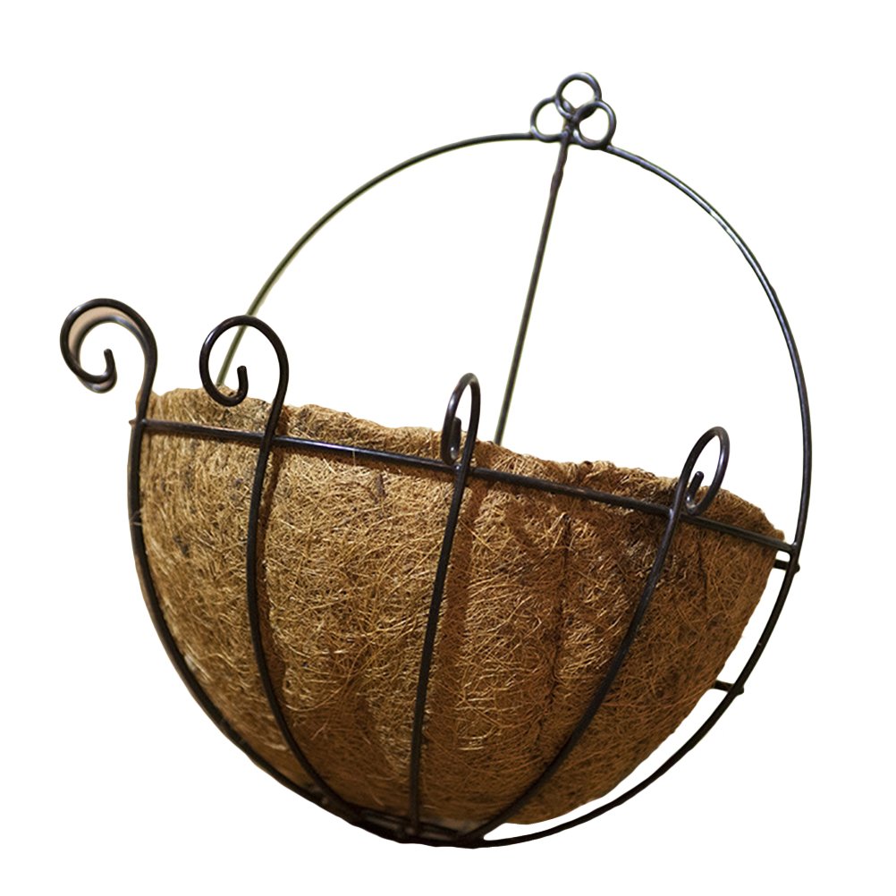 14 Inch Metal Hanging Planter Basket - Round Steel Wire Coconut Planter Holder for Indoor/Outdoor Garden Decor - Perfect for Patio, Balcony & Porch Flower Display (35cm)
