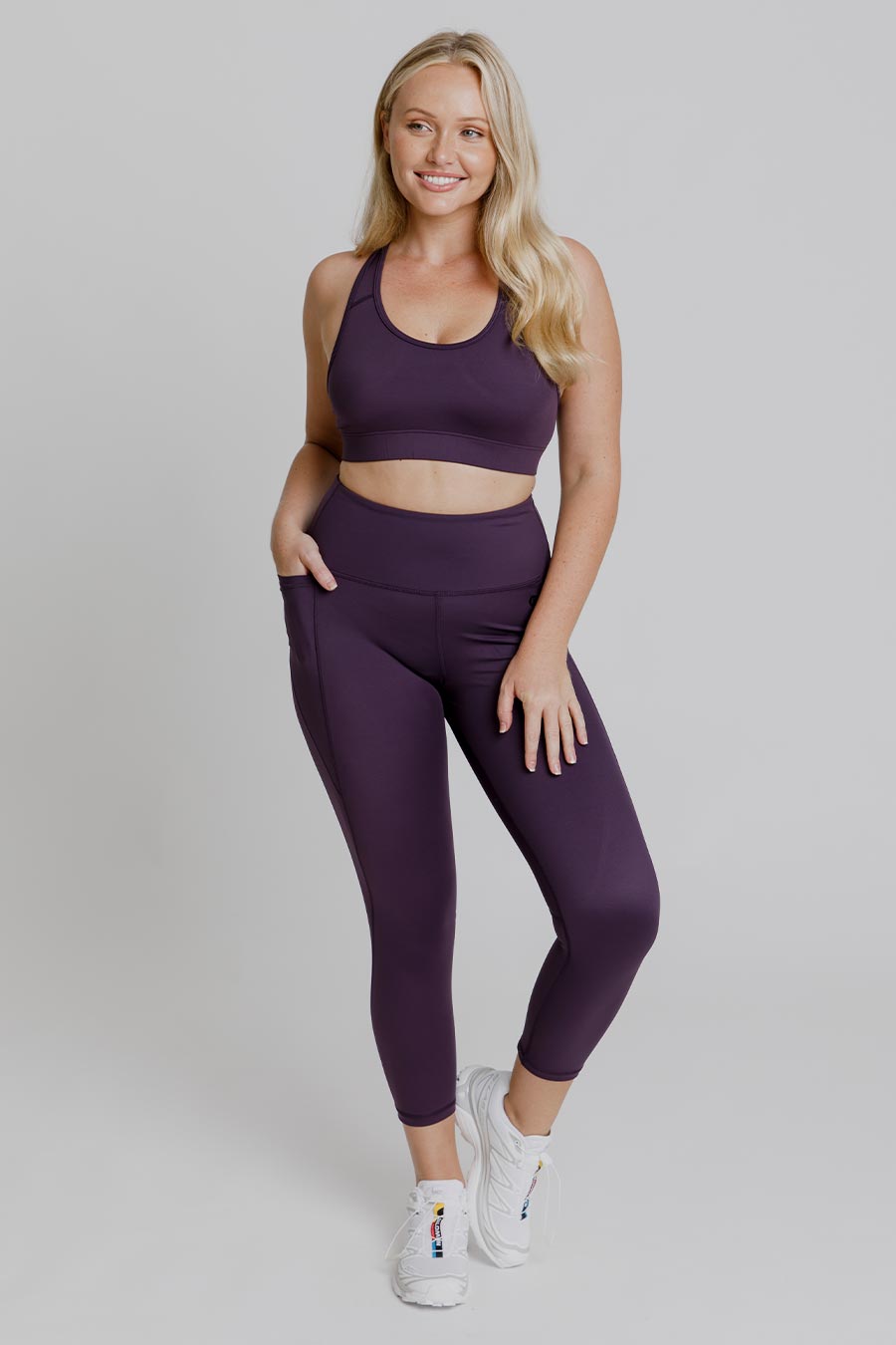 Training Pocket Move 7/8 Leggings for Women - Blackcurrant Color | High Waist Yoga Pants with Side Pockets | Perfect for Gym, Running, Workout & Lounge Wear