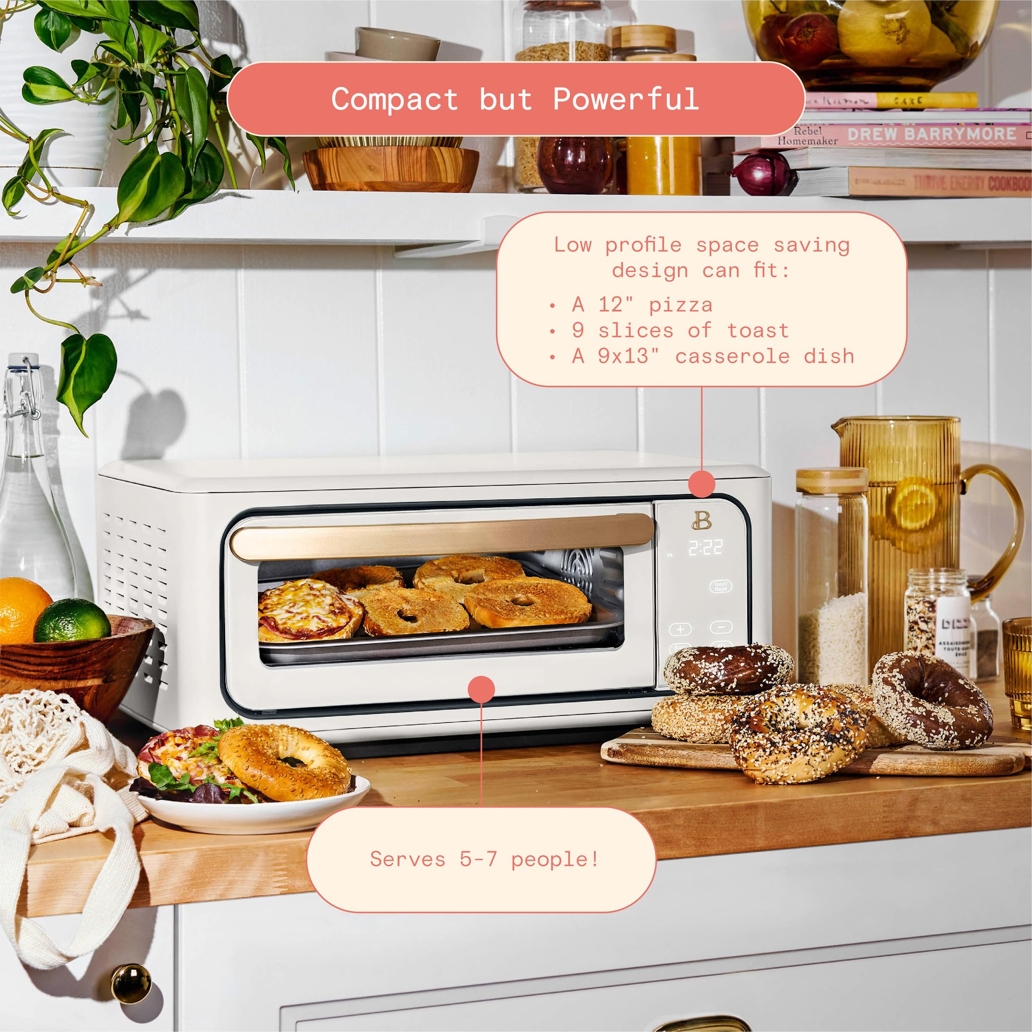 1800W Air Fry Toaster Oven with 9-Slice Capacity - White Icing by Drew Barrymore | Perfect for Baking, Roasting & Air Frying | Ideal for Small Kitchens & Quick Meals