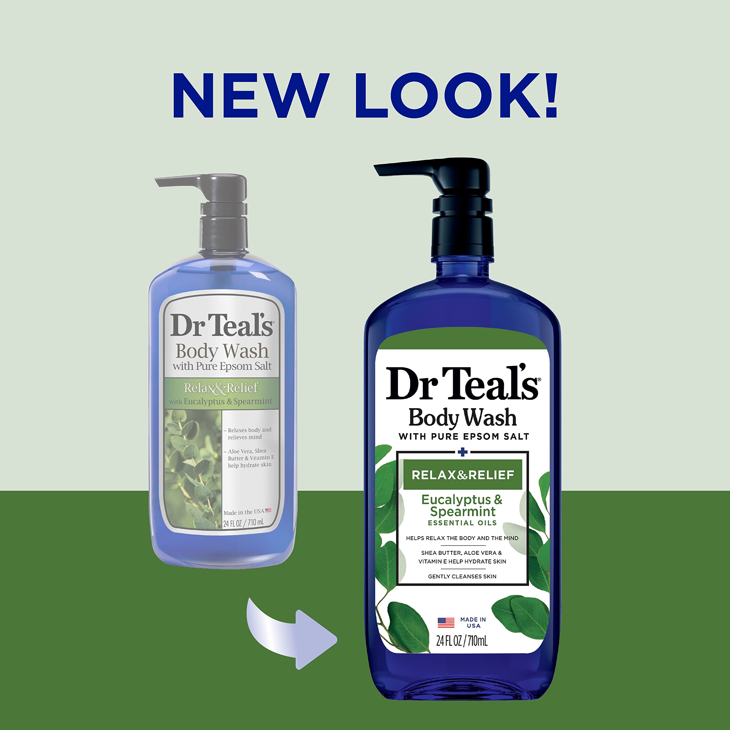 Dr Teal's Eucalyptus & Spearmint Body Wash with Pure Epsom Salt - 24 fl oz (Pack of 4) & Epsom Salt Soak - 3lbs - Relaxing Bath & Muscle Relief for Stress Relief, Sore Muscles & Better Sleep - Spa & Self Care Essentials